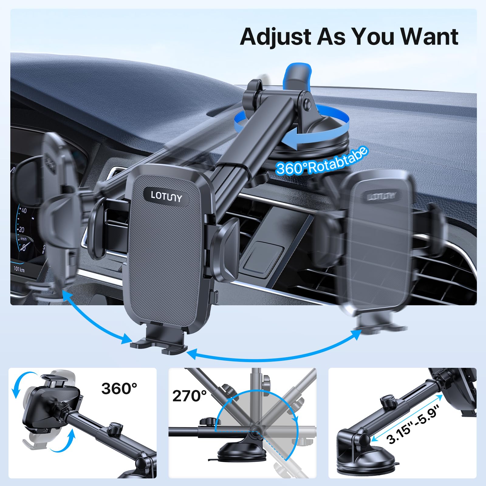 LOTUNY Rotatable Car Phone Holder for All Smartphones