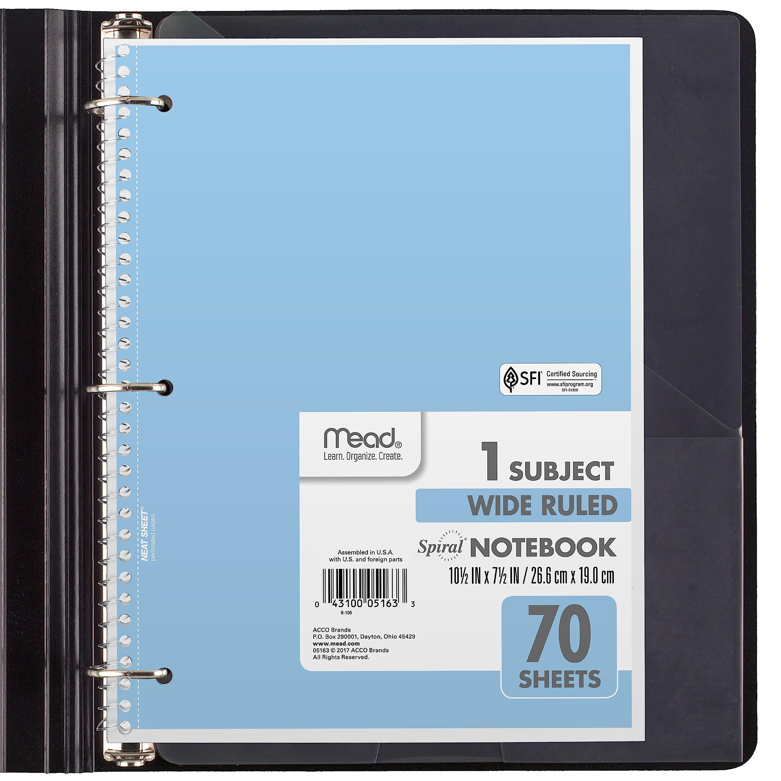 Mead 6-Pack Spiral Notebooks, Wide Ruled, Assorted Colors