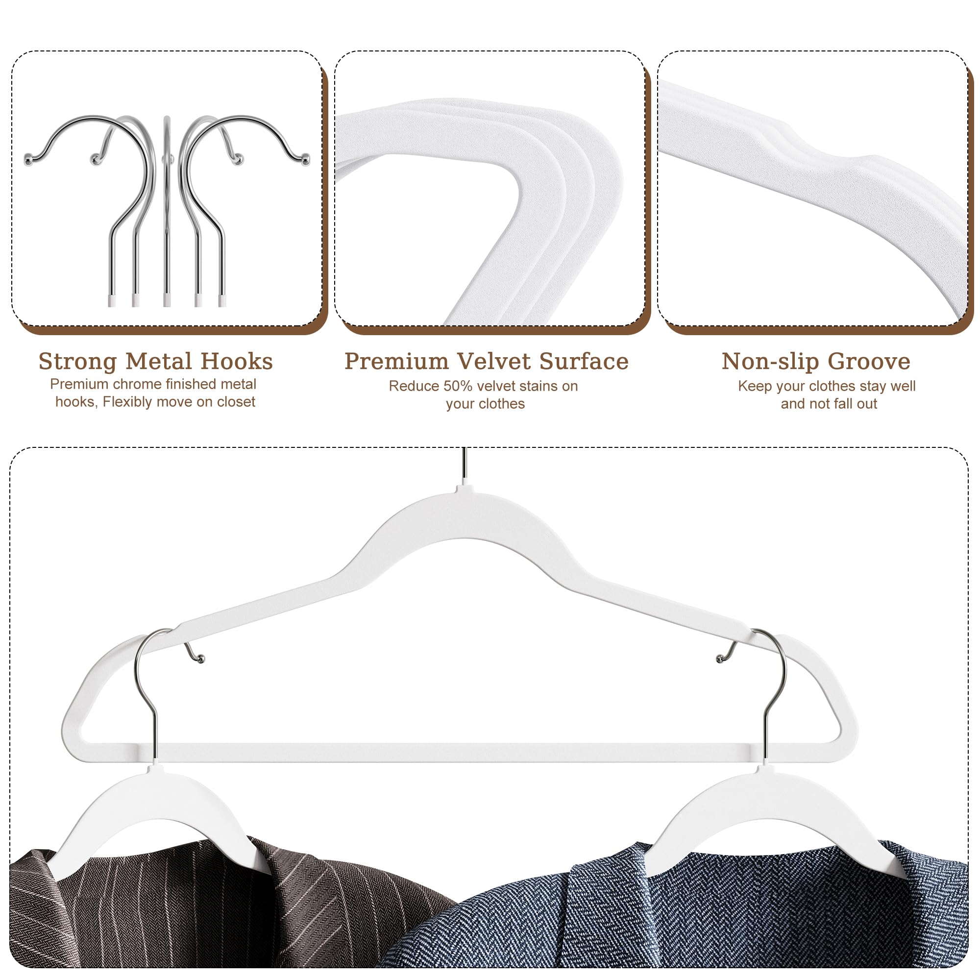 GETORO 50 Pack Velvet Non-Slip Hangers + 10 Plastic Hangers
