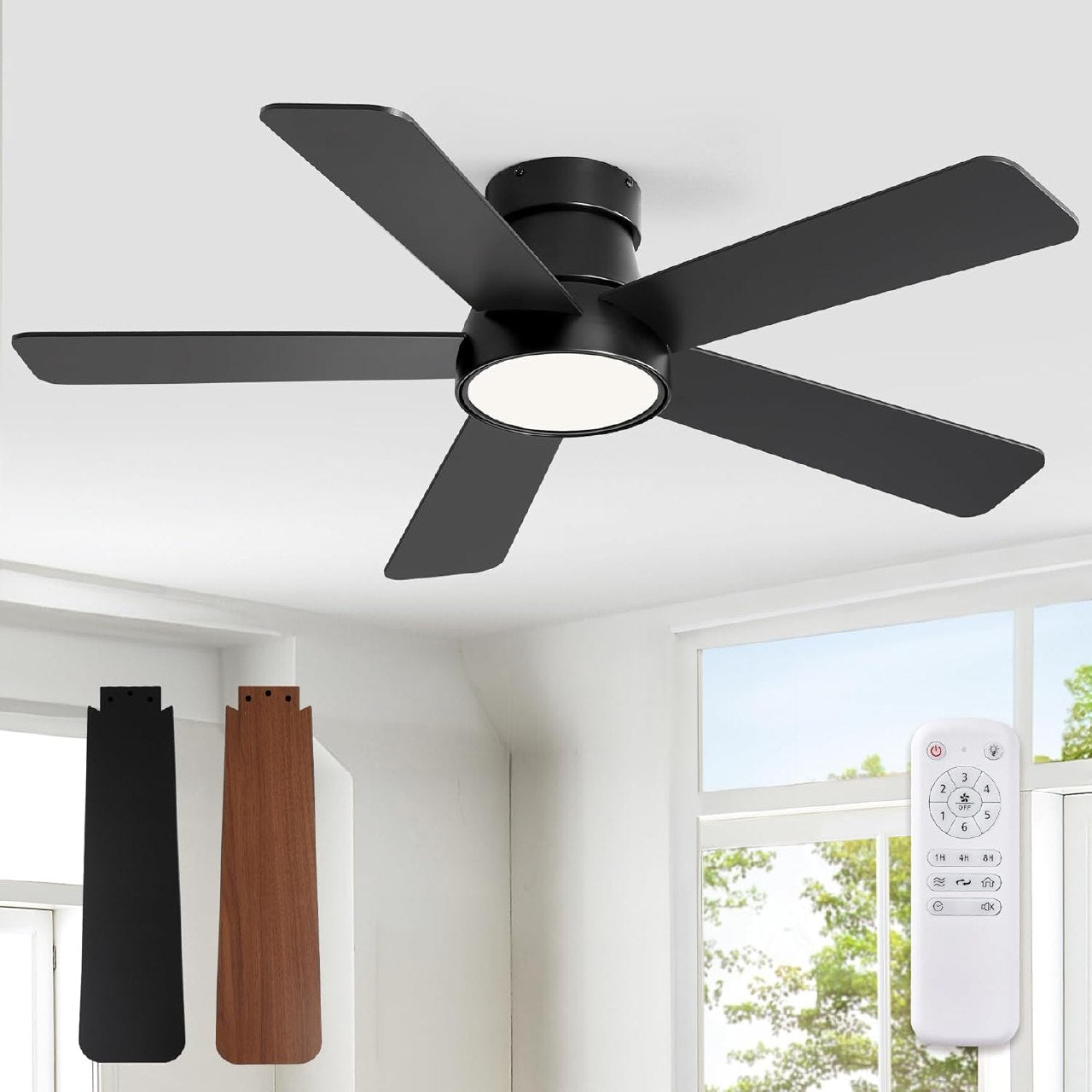 42-Inch Flush Mount Ceiling Fan with Light Remote