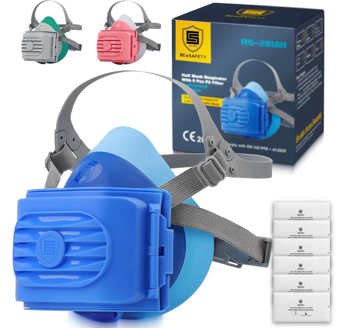 Reusable Half Face Respirator Mask with 6 Filters