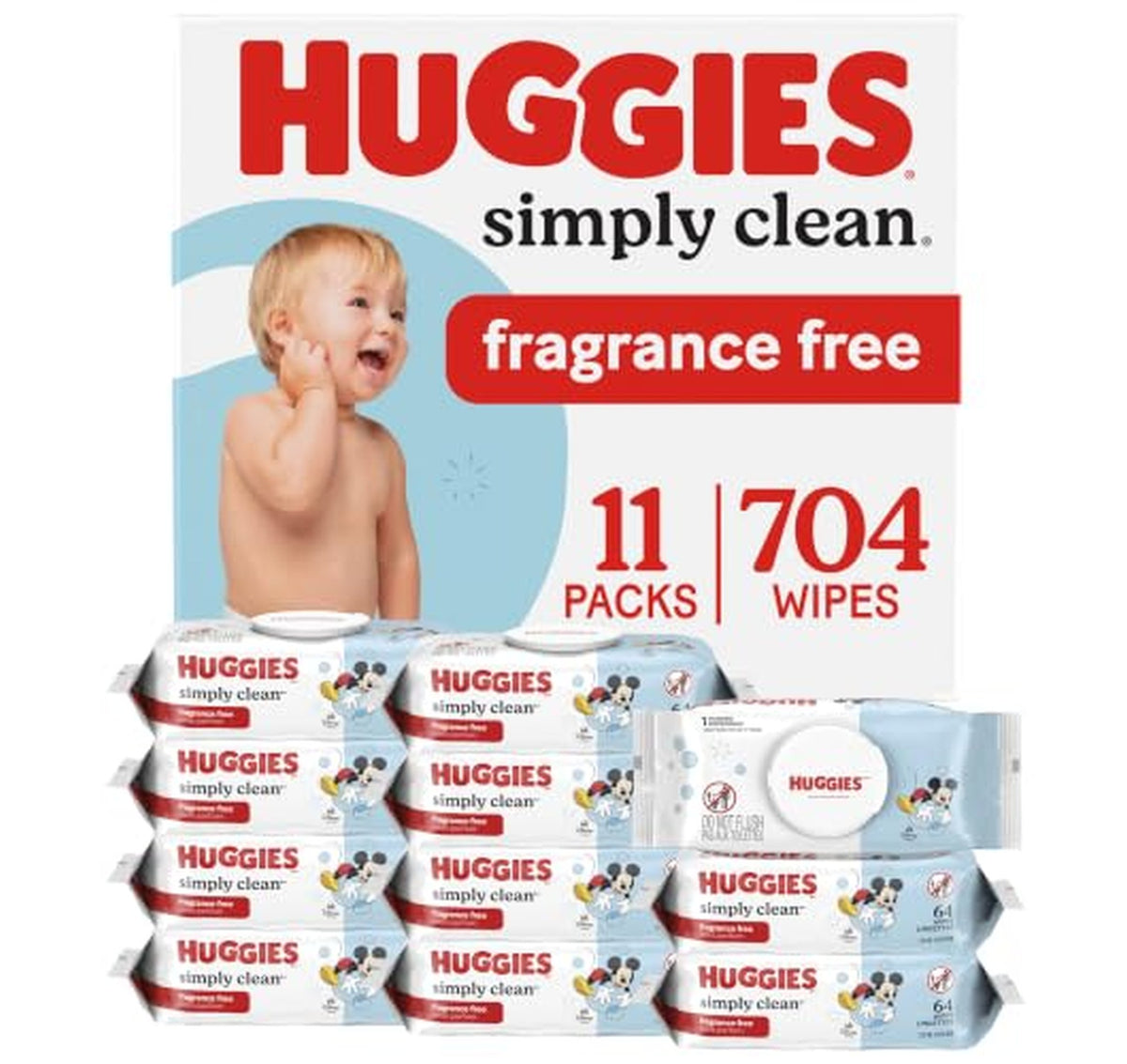 11 Pack Huggies Simply Clean Unscented Baby Wipes