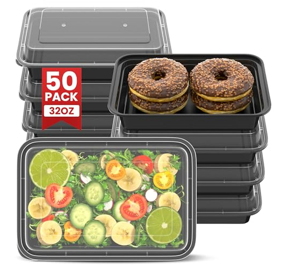 50 Pack 32oz Meal Prep Food Containers