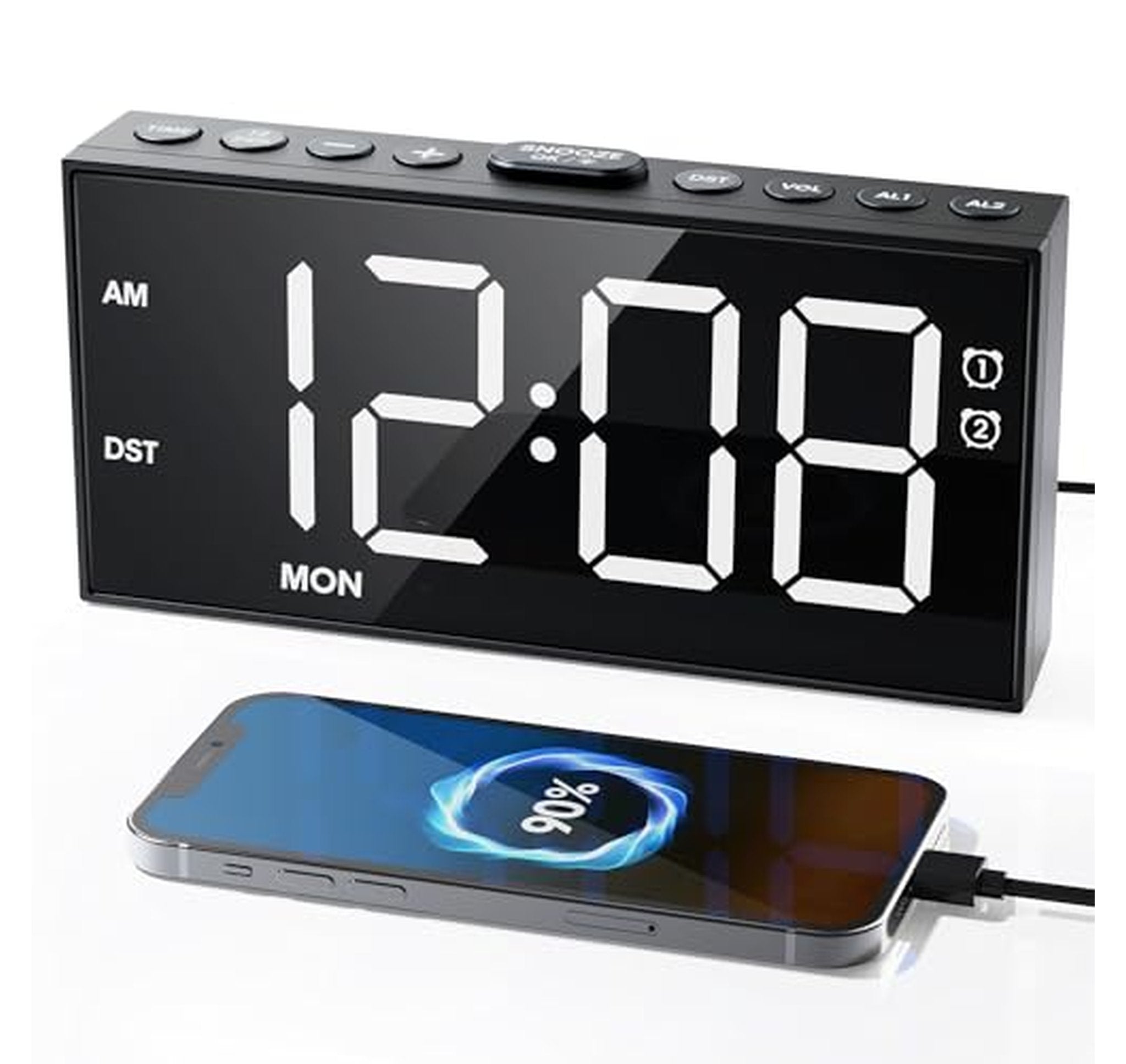 Digital Alarm Clock for Heavy Sleepers with USB Chargers