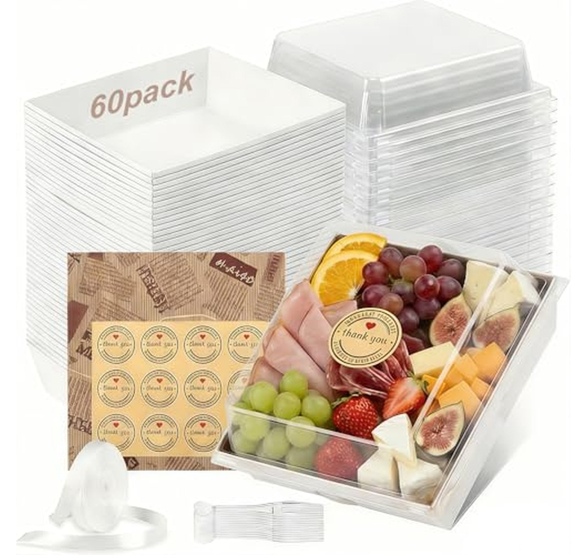 60 Pack Small Disposable Charcuterie Boxes with Lids