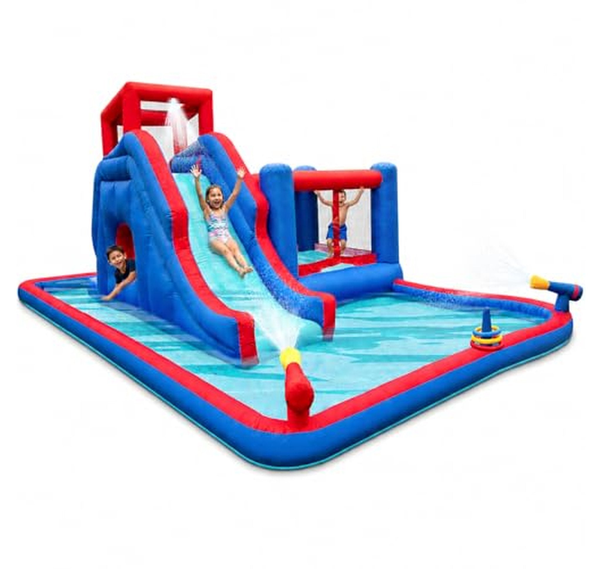 Sunny & Fun 2-in-1 Bounce & Blast Inflatable Water Slide Park – Heavy-Duty for Outdoor Fun - Climbing Wall, Slide, Bouncer, Tunnel & Splash Pool – Easy to Set Up, Included Air Pump & Carrying Case