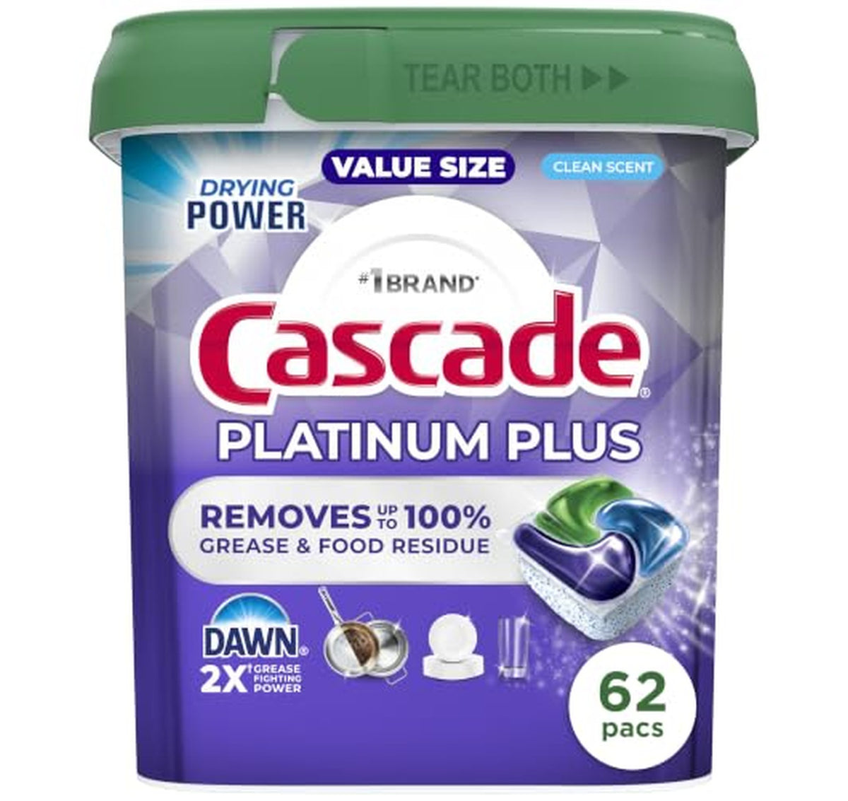 Cascade Platinum Plus Dishwasher Detergent Pods, 62 Count