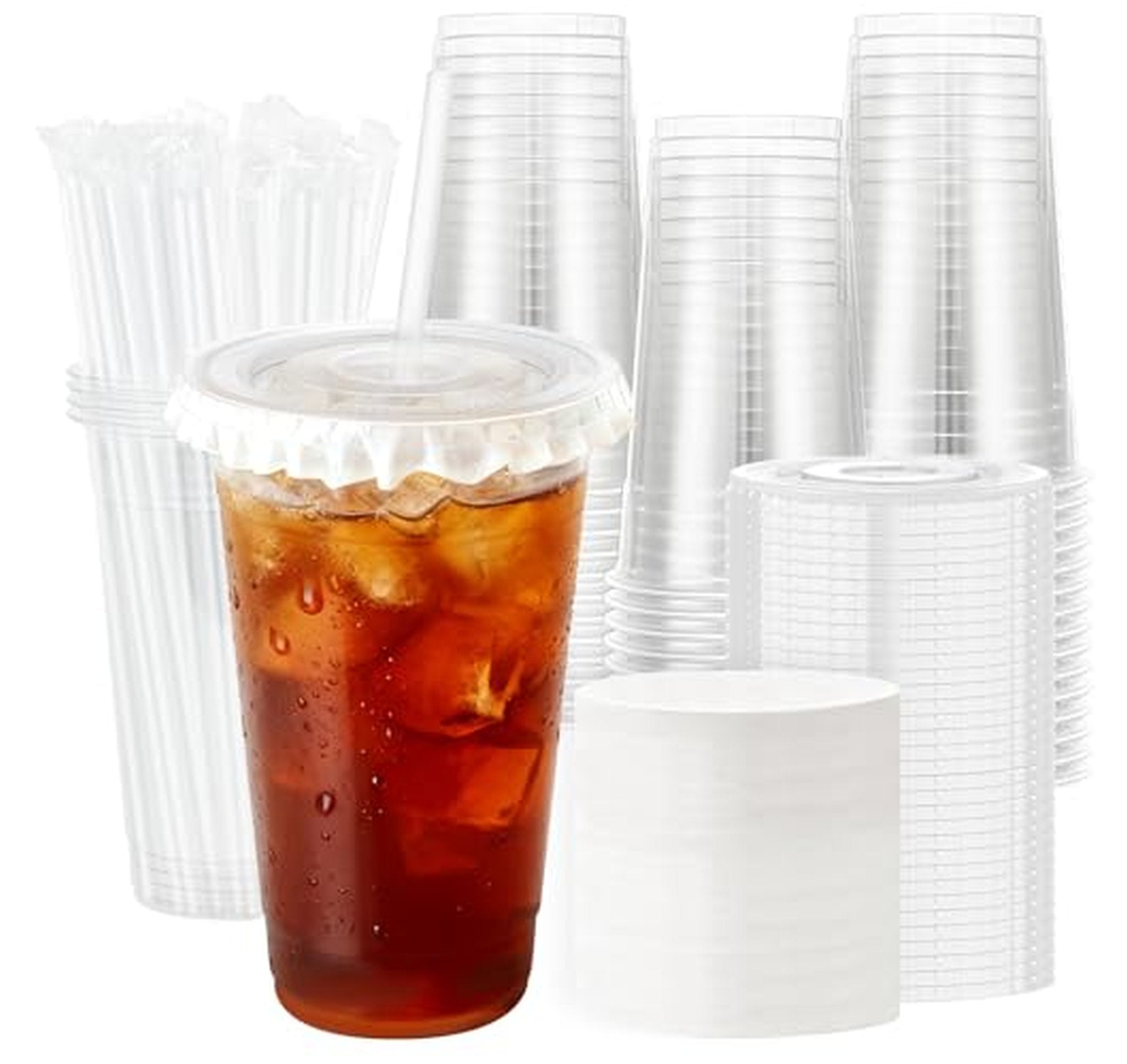 50 Pack 24 oz Plastic Cups with Lids and Straws