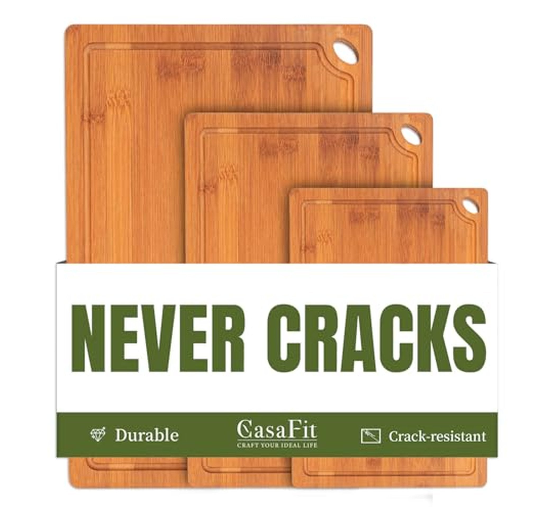3 Pack Organic Bamboo Cutting Boards with Juice Grooves