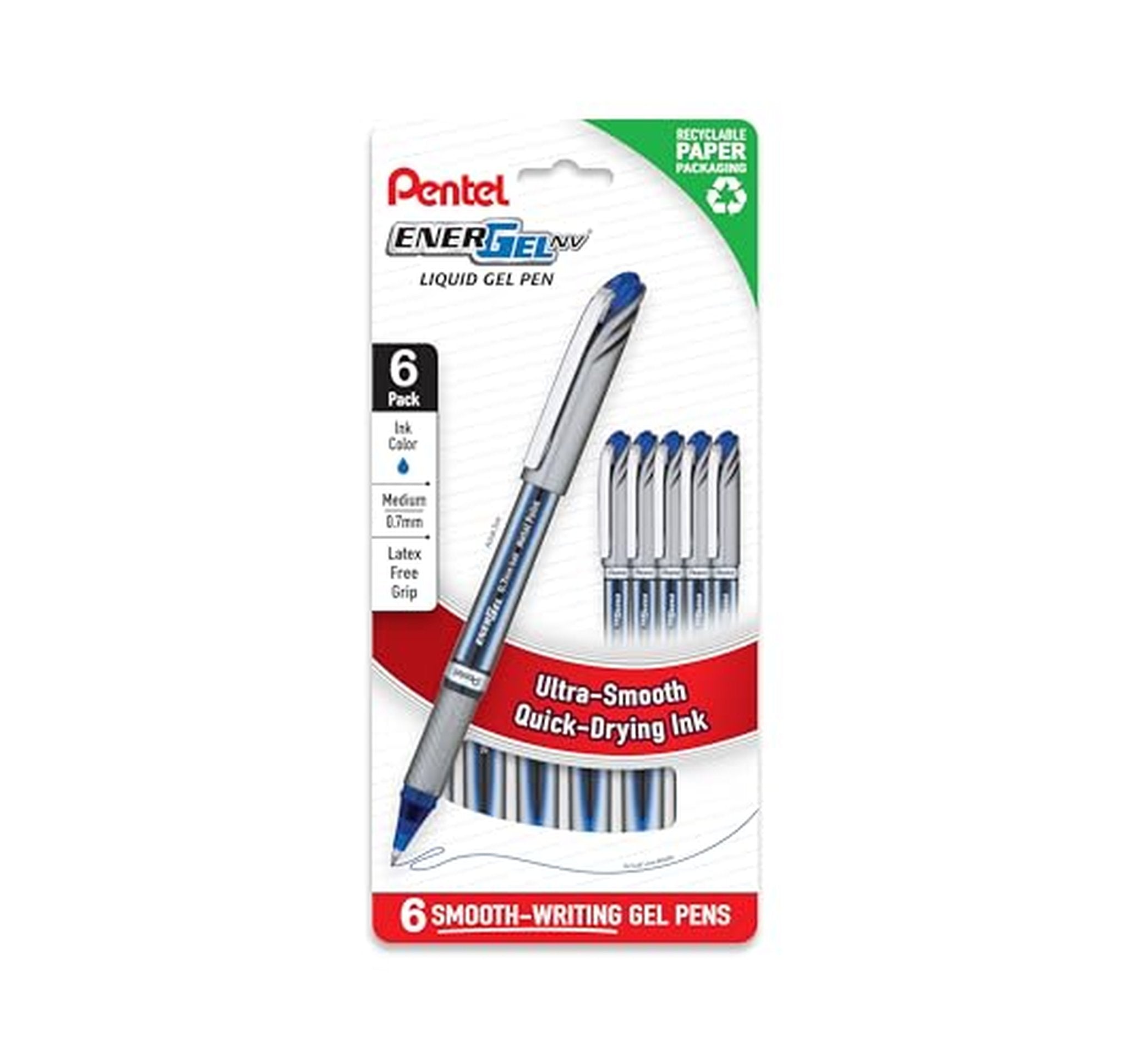 6 Pack Pentel EnerGel 0.7mm Liquid Gel Pens