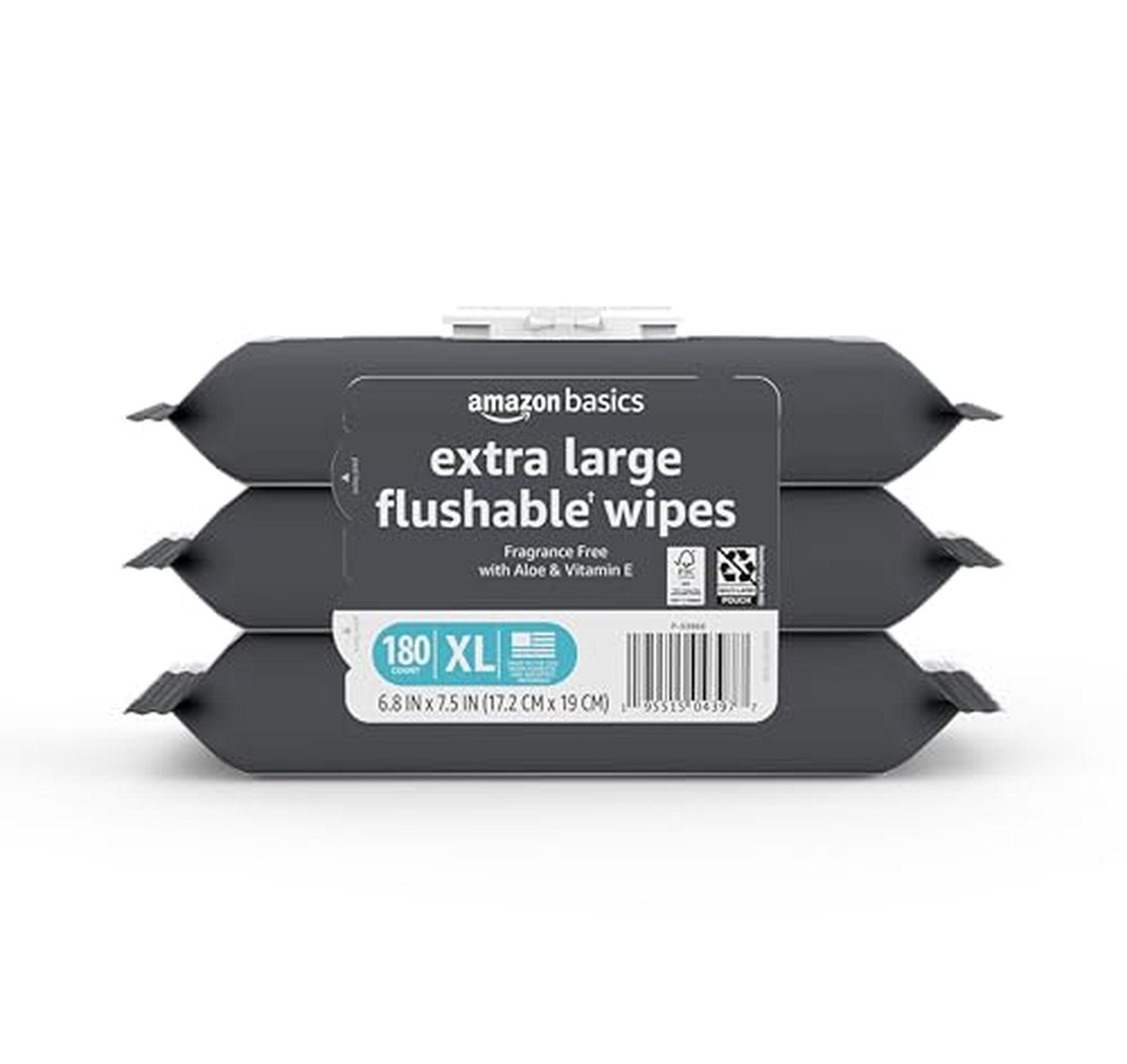 3 Pack Amazon Basics Flushable Wipes, Fragrance Free, 180 Count