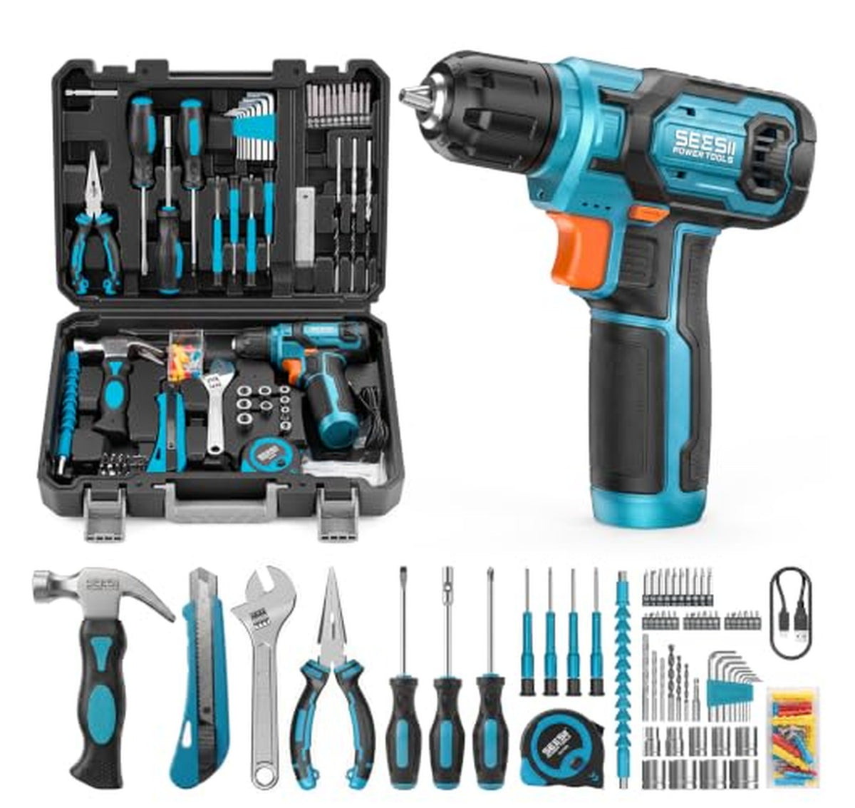 Cordless Drill and Home Tool Kit, 108 Piece