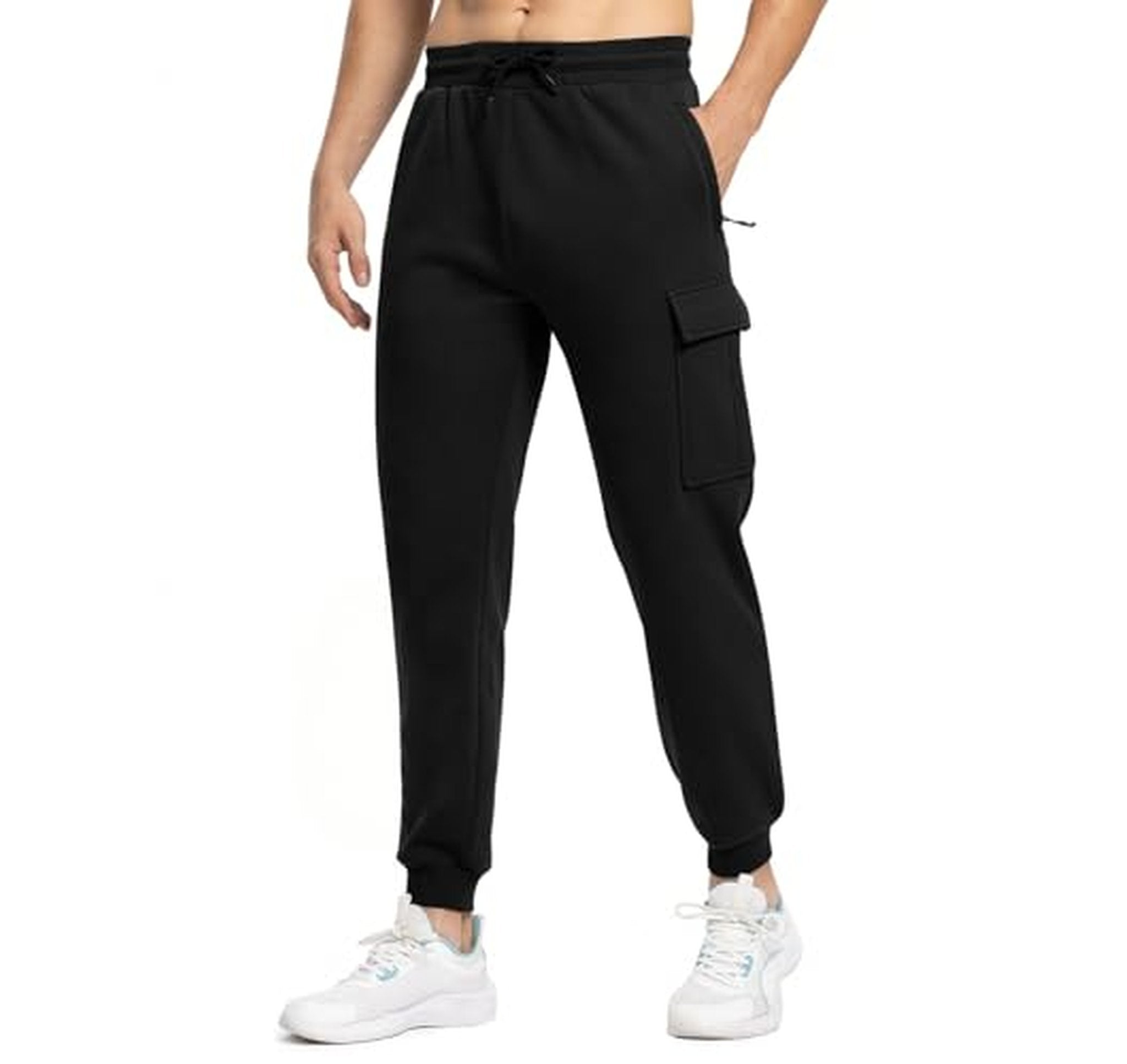 Fleece Cargo Jogger Sweatpants with Zipper Pockets