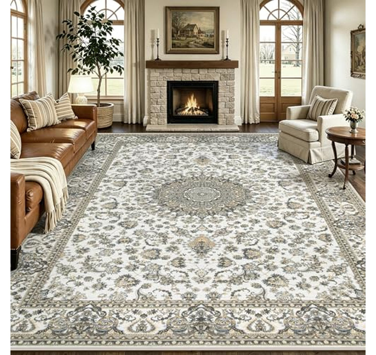 8x10 Washable Vintage Floral Area Rug