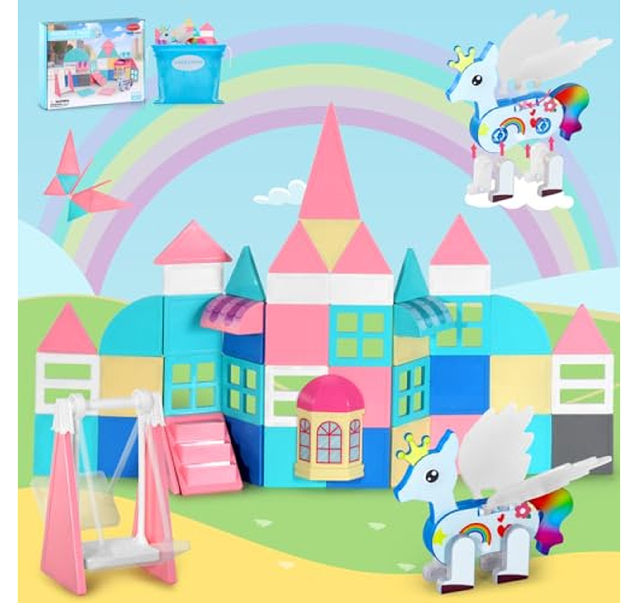 Unicorn Magnetic Tiles 3D Princess Castle Building Set