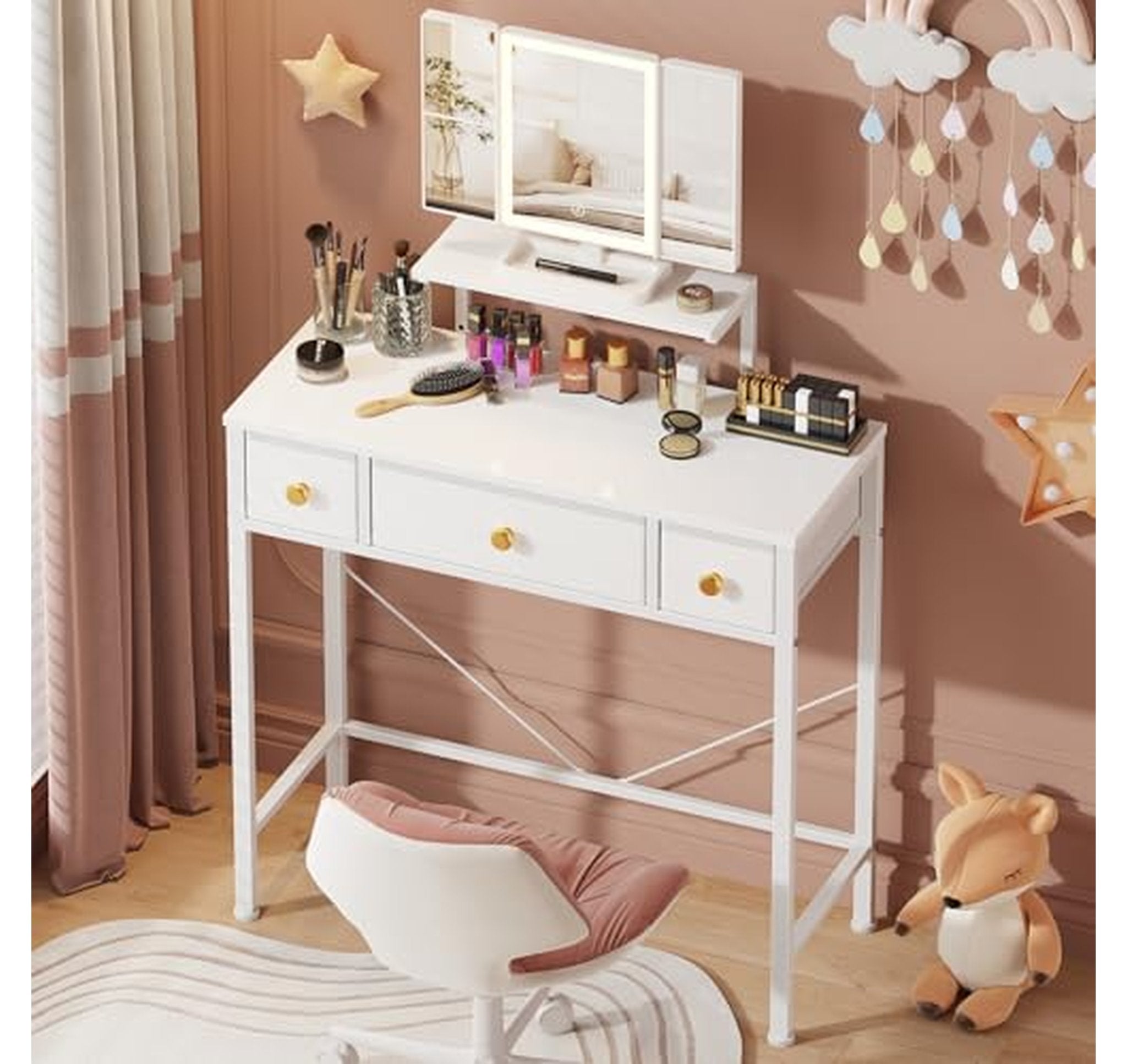 Small Makeup Vanity Desk with Lighted Mirror