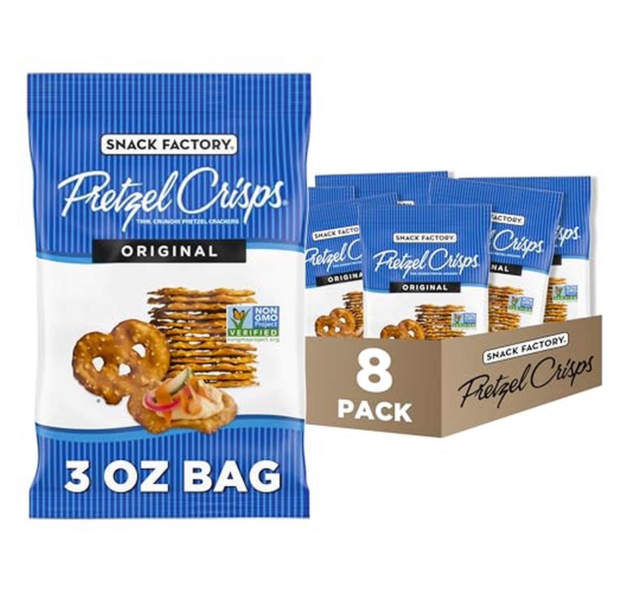 8 Pack Snack Factory Original Pretzel Crisps 3 Oz