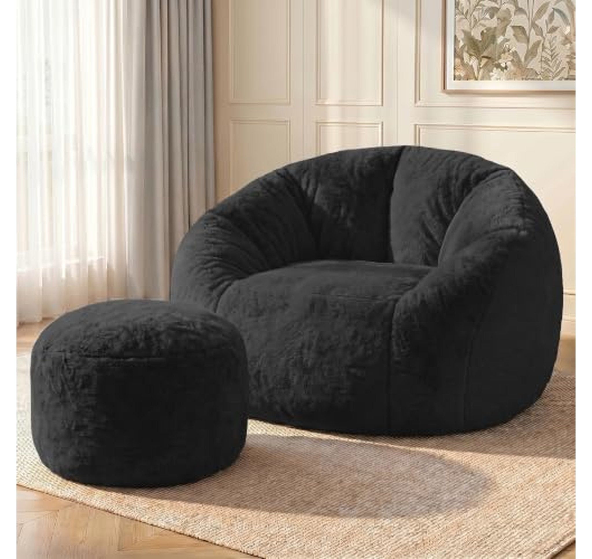 Shell-Shaped Bean Bag Chair with Ottoman