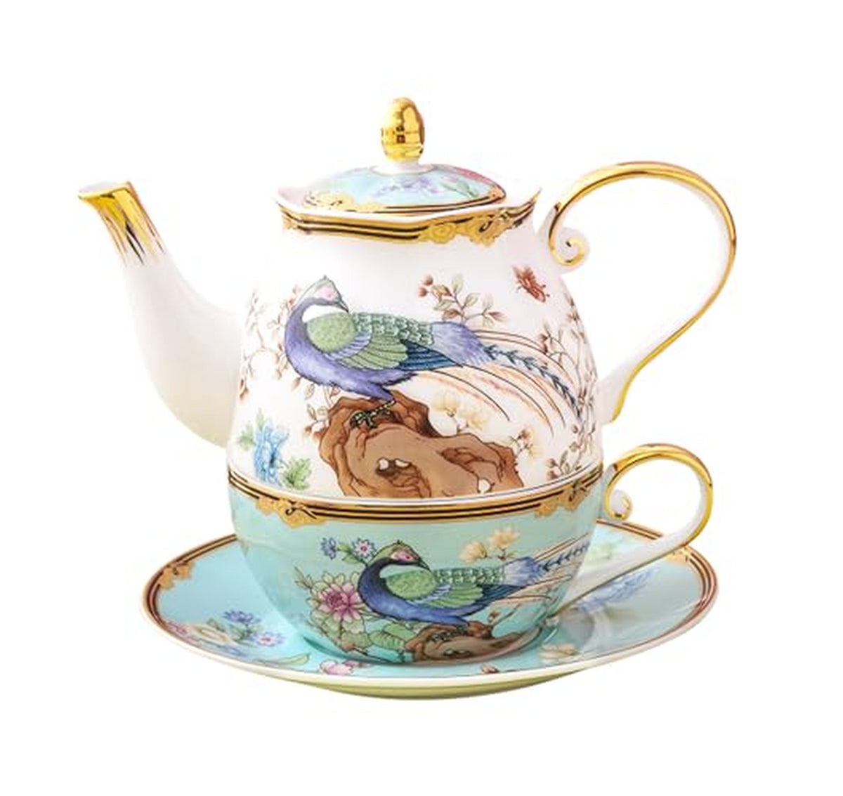 Vintage Floral Bone China Teapot and Cup Set
