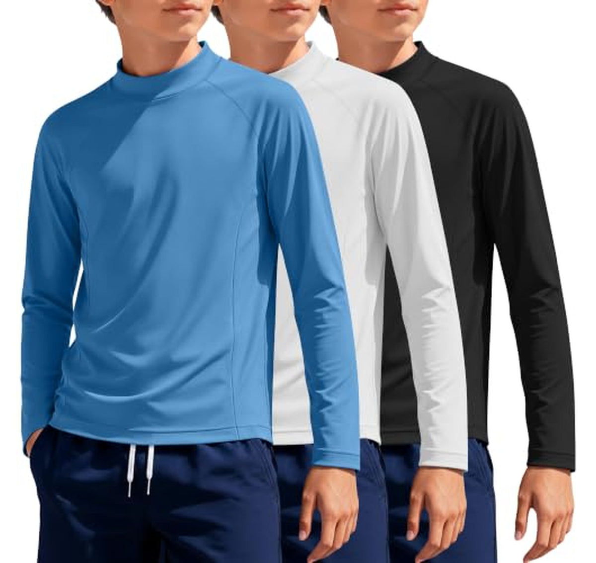 3 Pack UPF 50+ Boys Long Sleeve Rash Guard Shirts