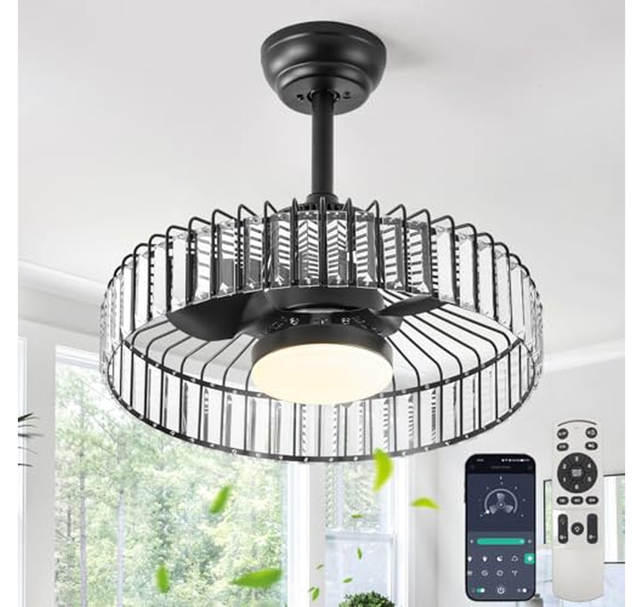 20-Inch Caged Bladeless Ceiling Fan with Light