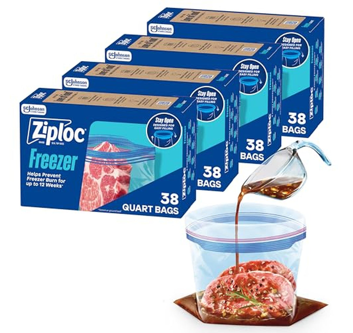 4 Pack Ziploc Quart Freezer Food Storage Bags