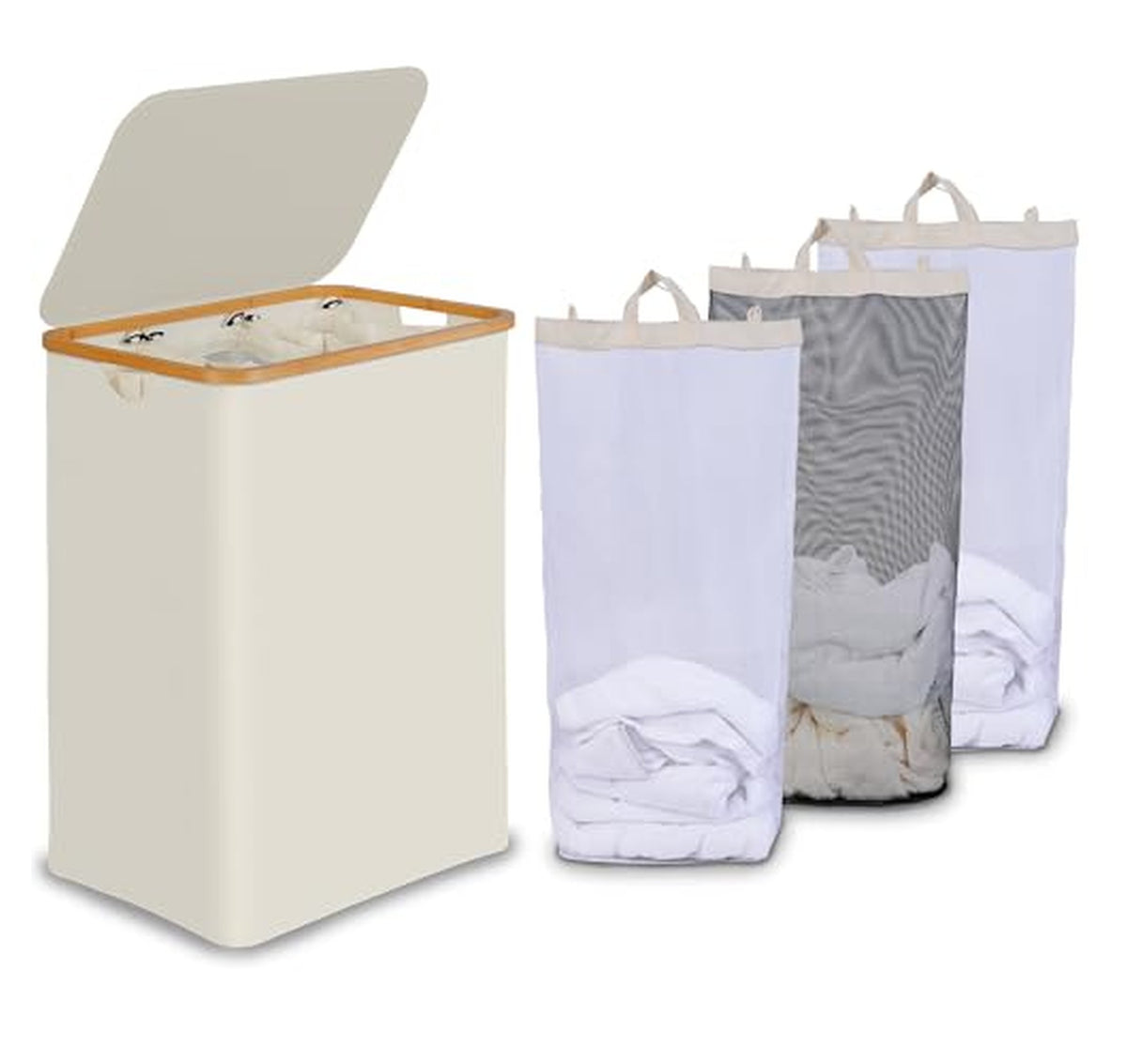 3 Section Laundry Hamper with Lid and Removable Bags