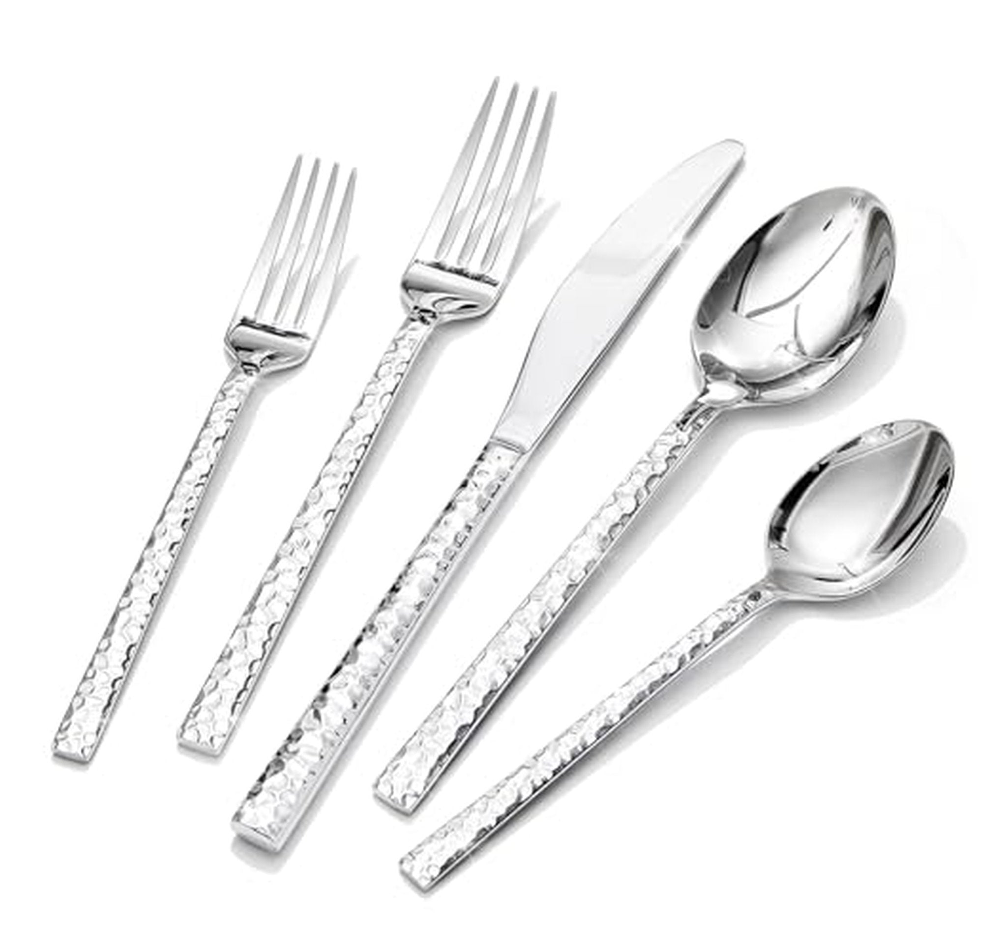 20 Piece Hammered Stainless Steel Silverware Set