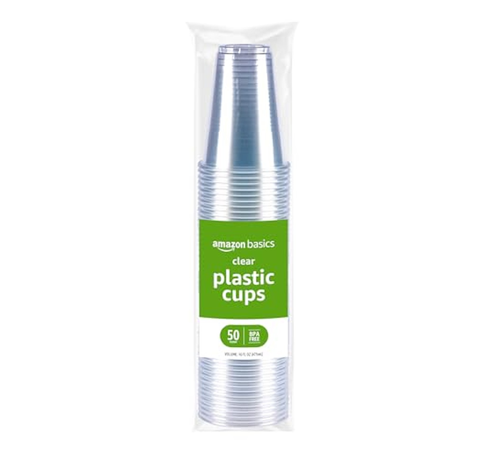50 Count Amazon Basics 16oz Disposable Plastic Cups