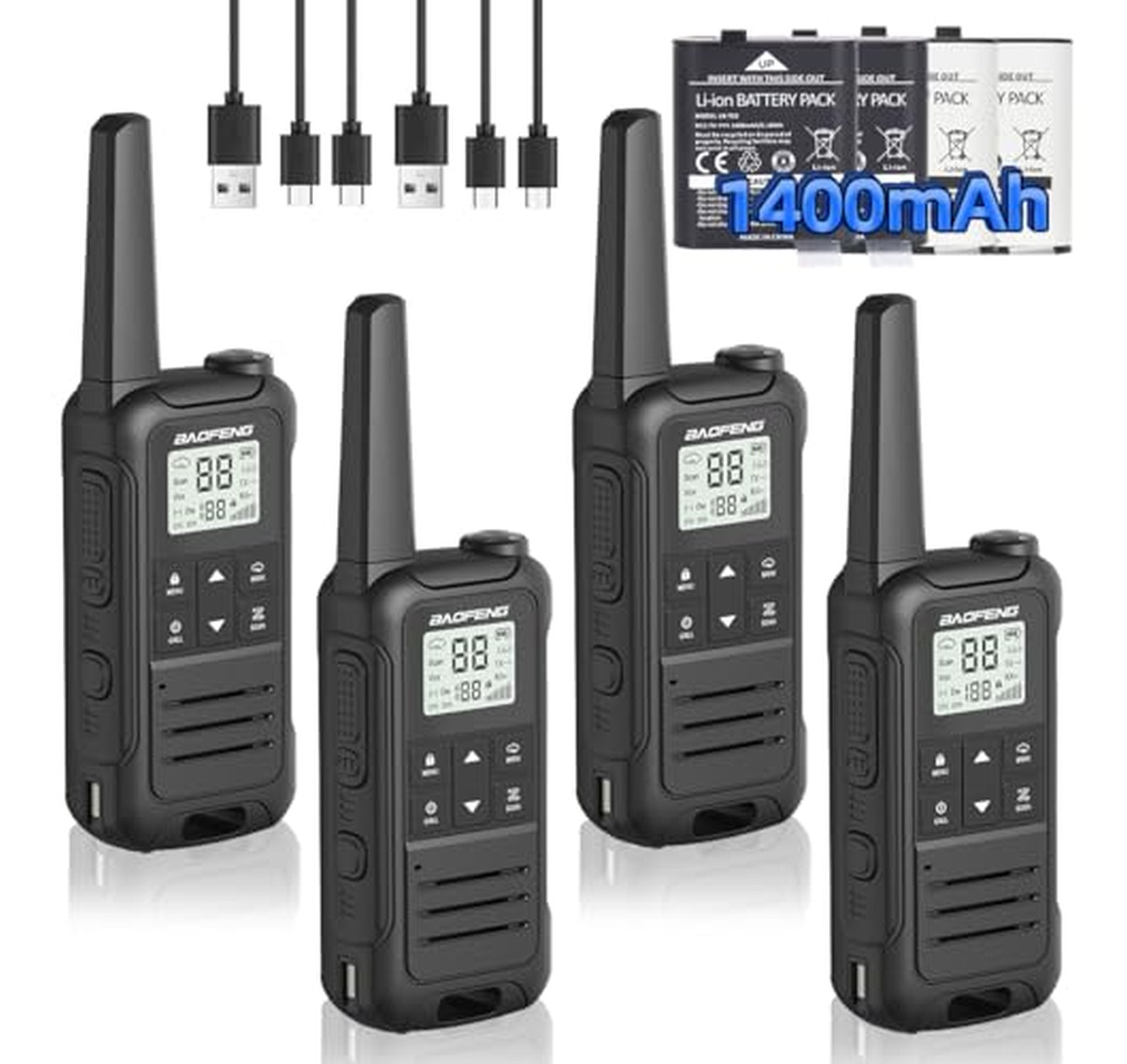 4 Pack Rechargeable Long Range Walkie Talkies FRS Radios