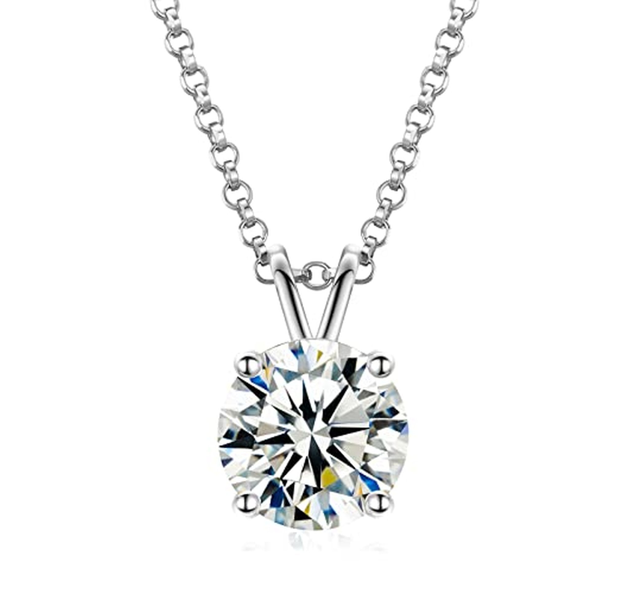 Moissanite Solitaire Pendant Necklace Sterling Silver