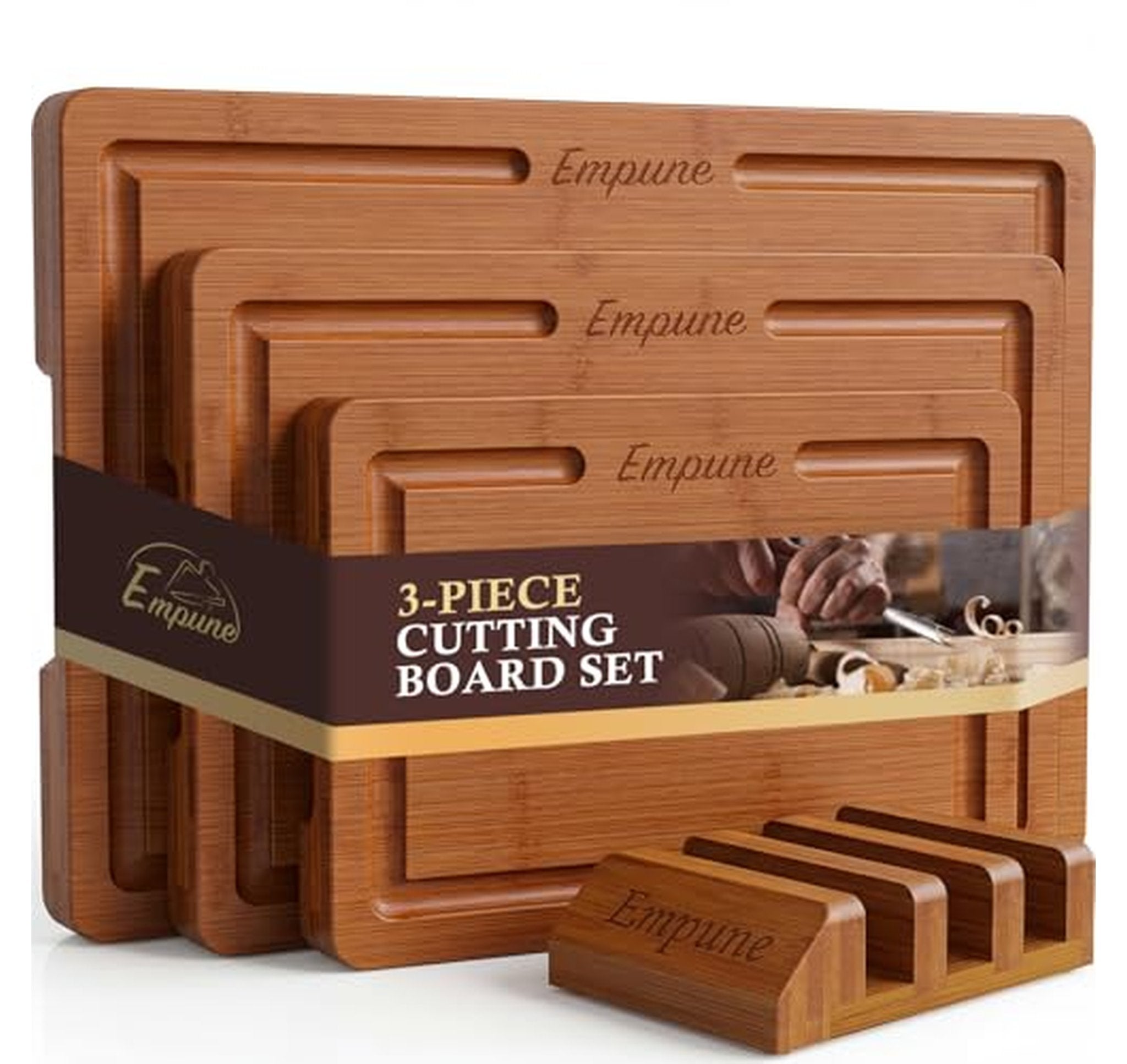 3 Pack Extra Thick Bamboo Cutting Board Set