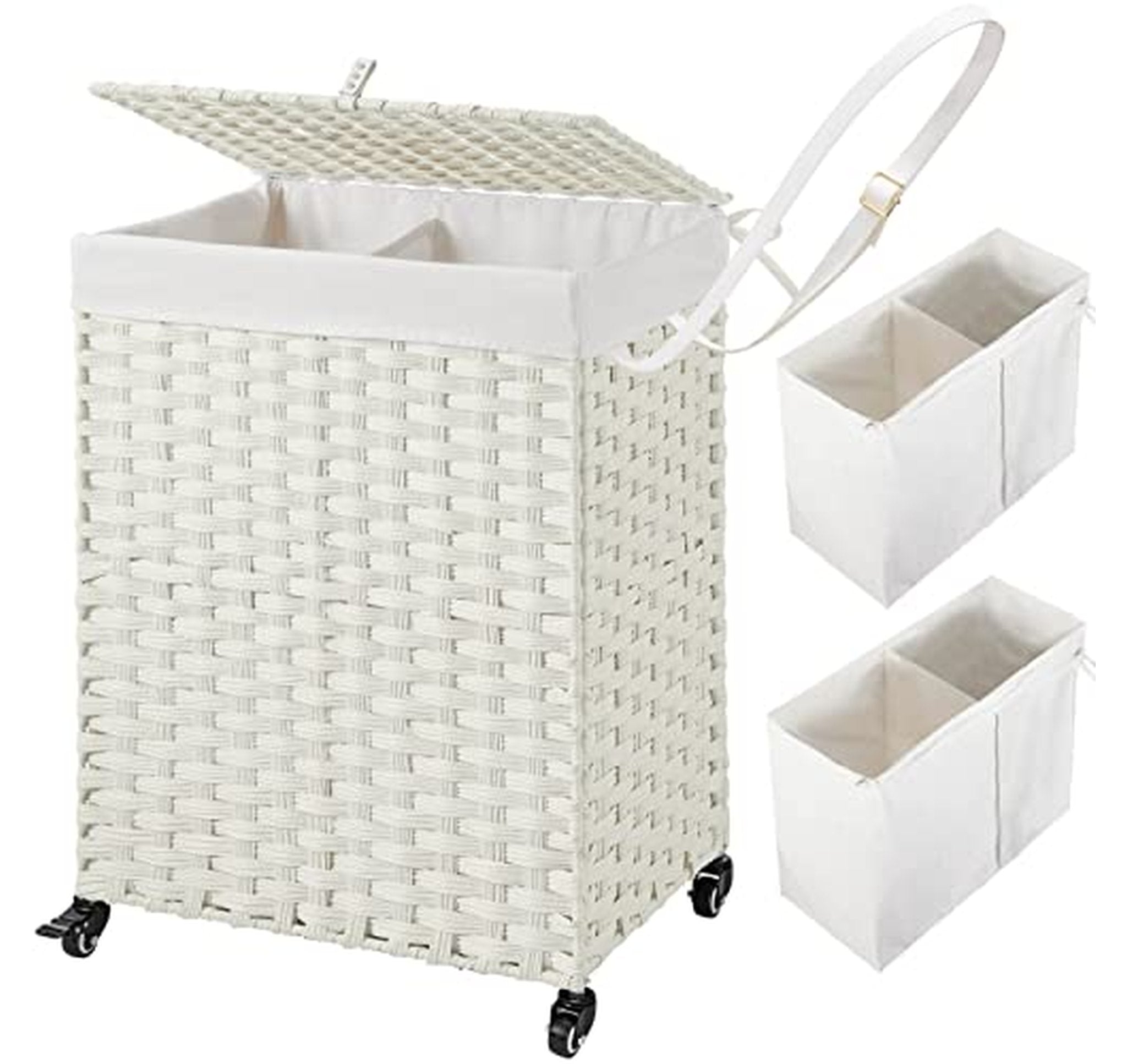 90L Divided Laundry Hamper with Wheels and Lid