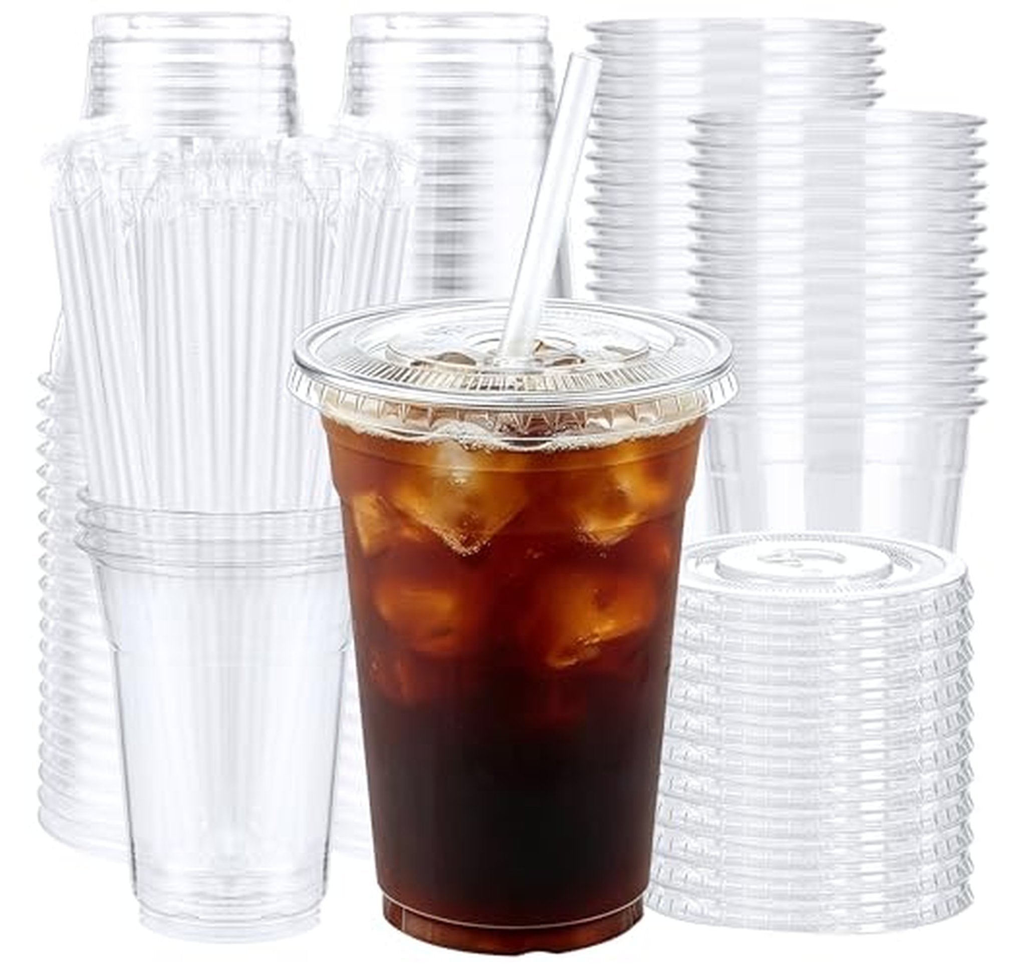 50 Pack 16 oz Plastic Cups with Lids and Straws