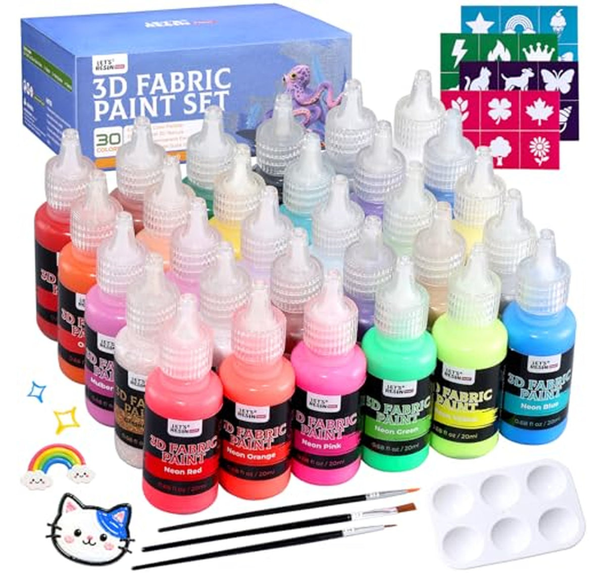 30 Color 3D Fabric Paint Set with Tools