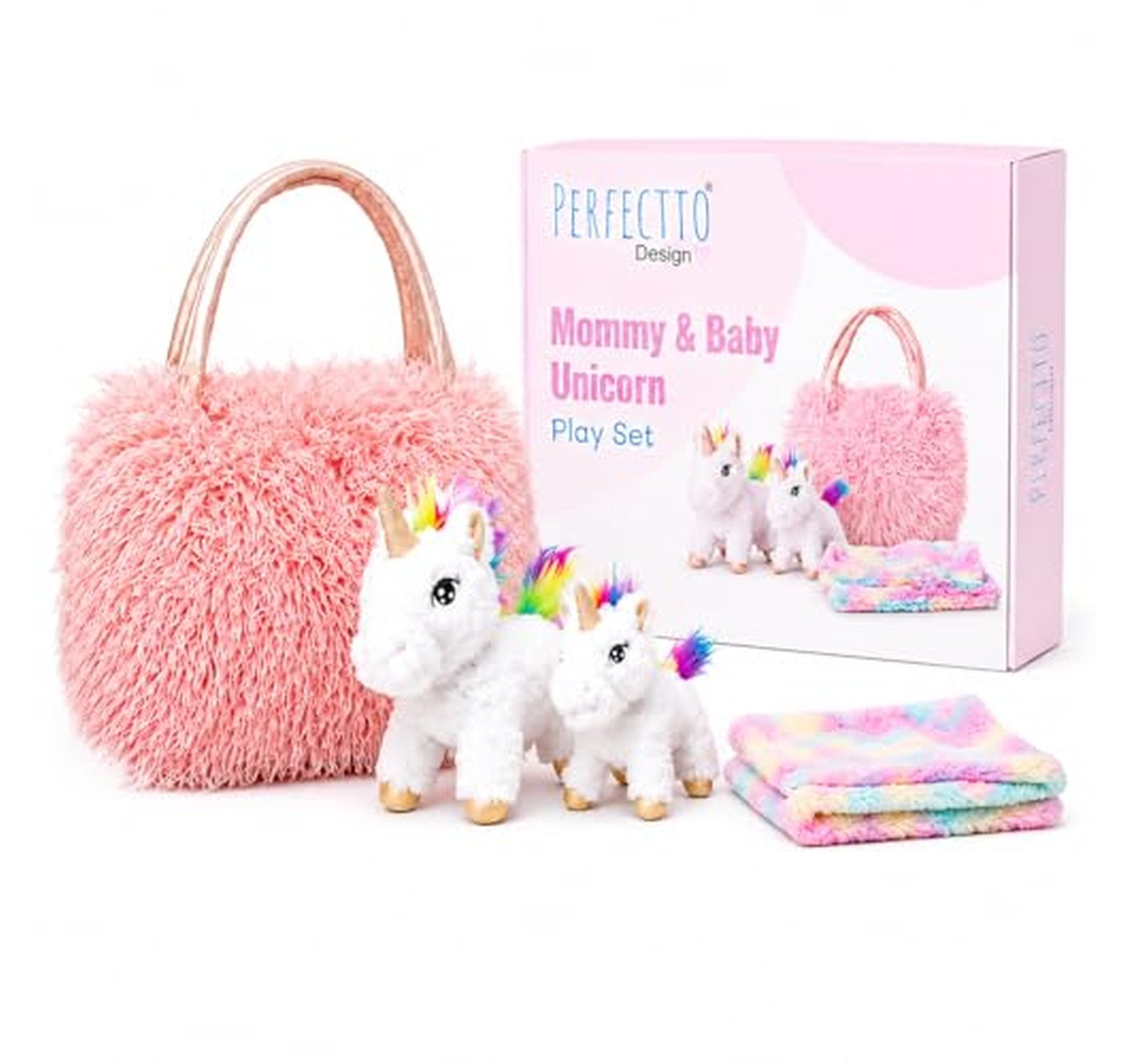4 Piece Unicorn Plush Toy Set with Bag