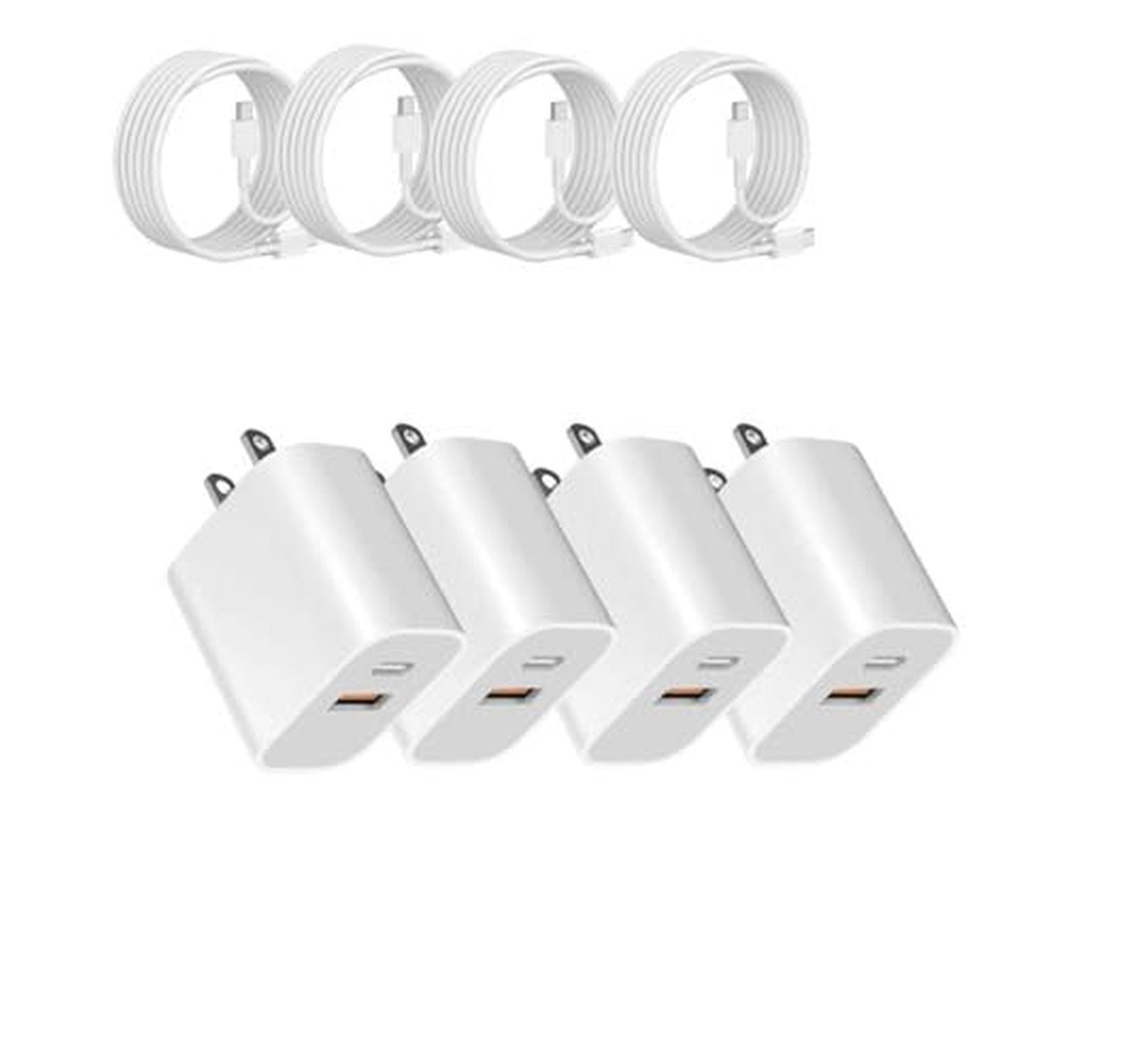 4 Pack Dual Port USB Wall Charger with C Cables