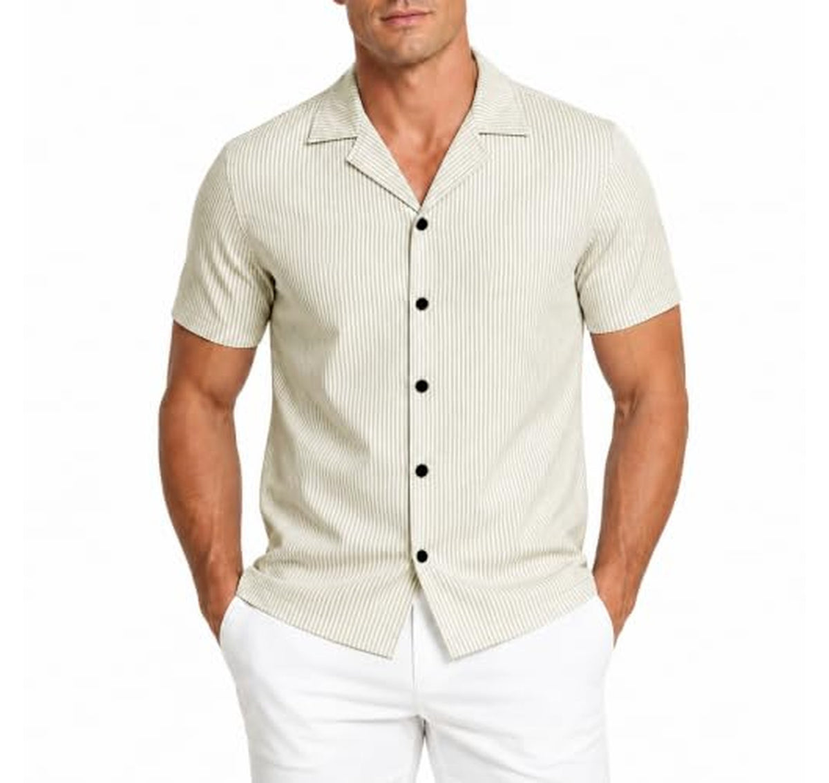 Short Sleeve Striped Button Down Casual Shirt