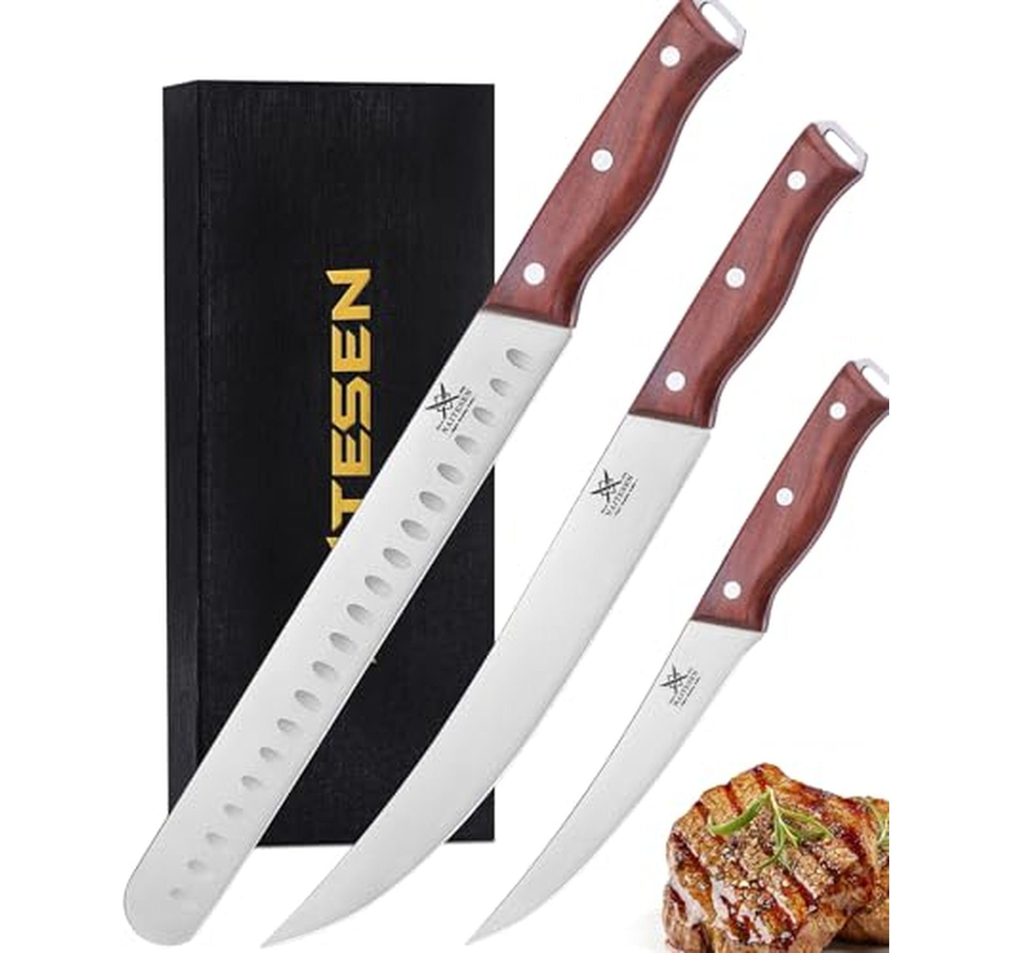 3 Piece Brisket Carving and Butcher Knife Set