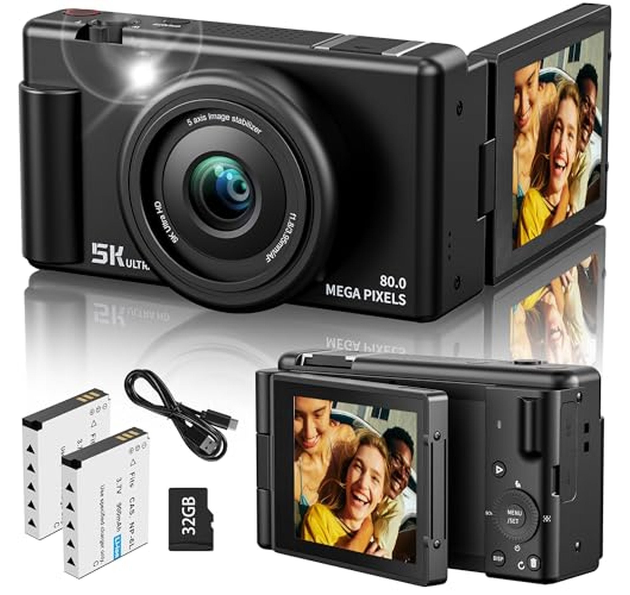 80MP 5K Digital Vlogging Camera with Flip Screen