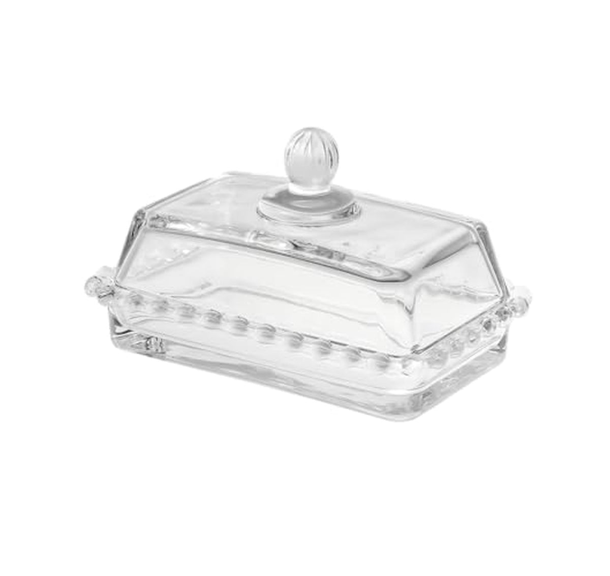 Beaded Glass Butter Dish with Lid
