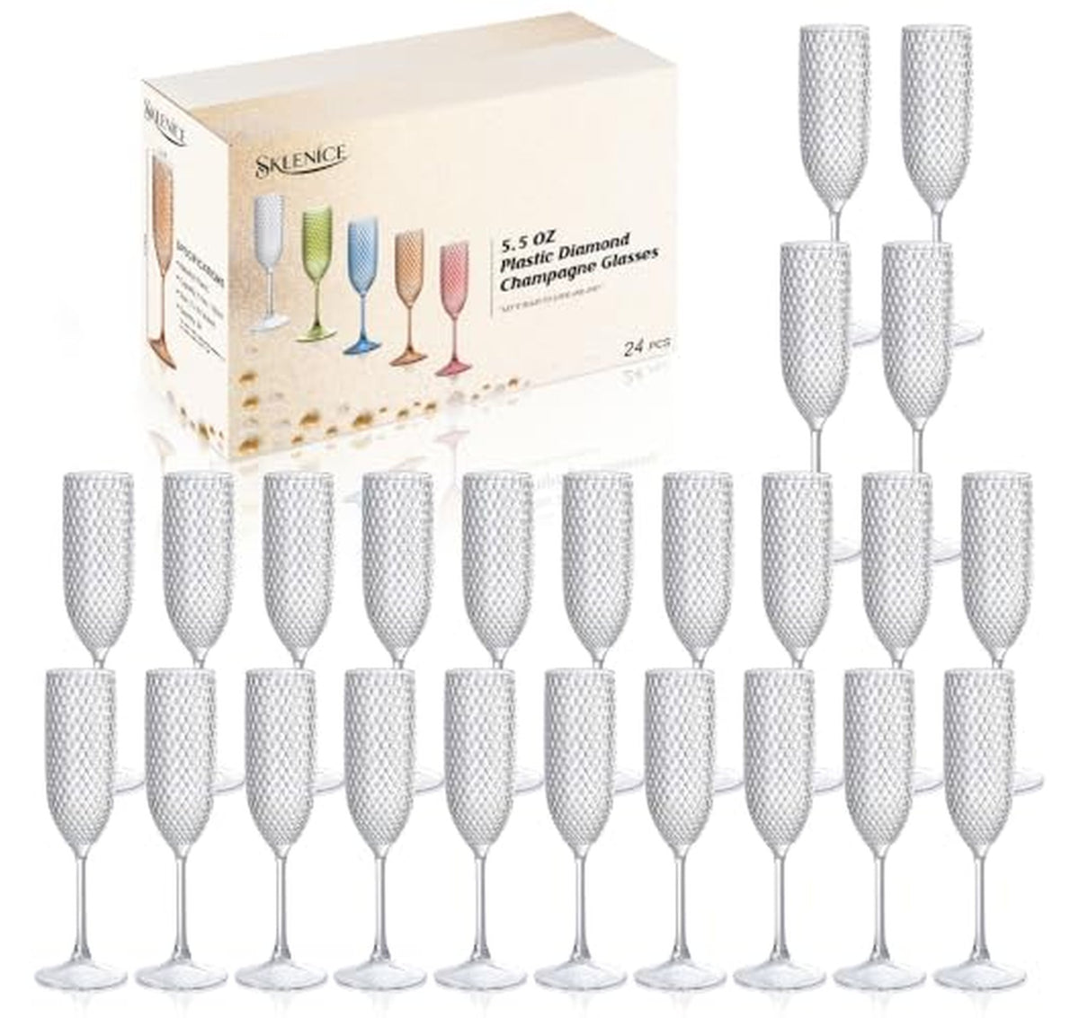 24 Pack Plastic Champagne Flutes 5.5 oz Reusable