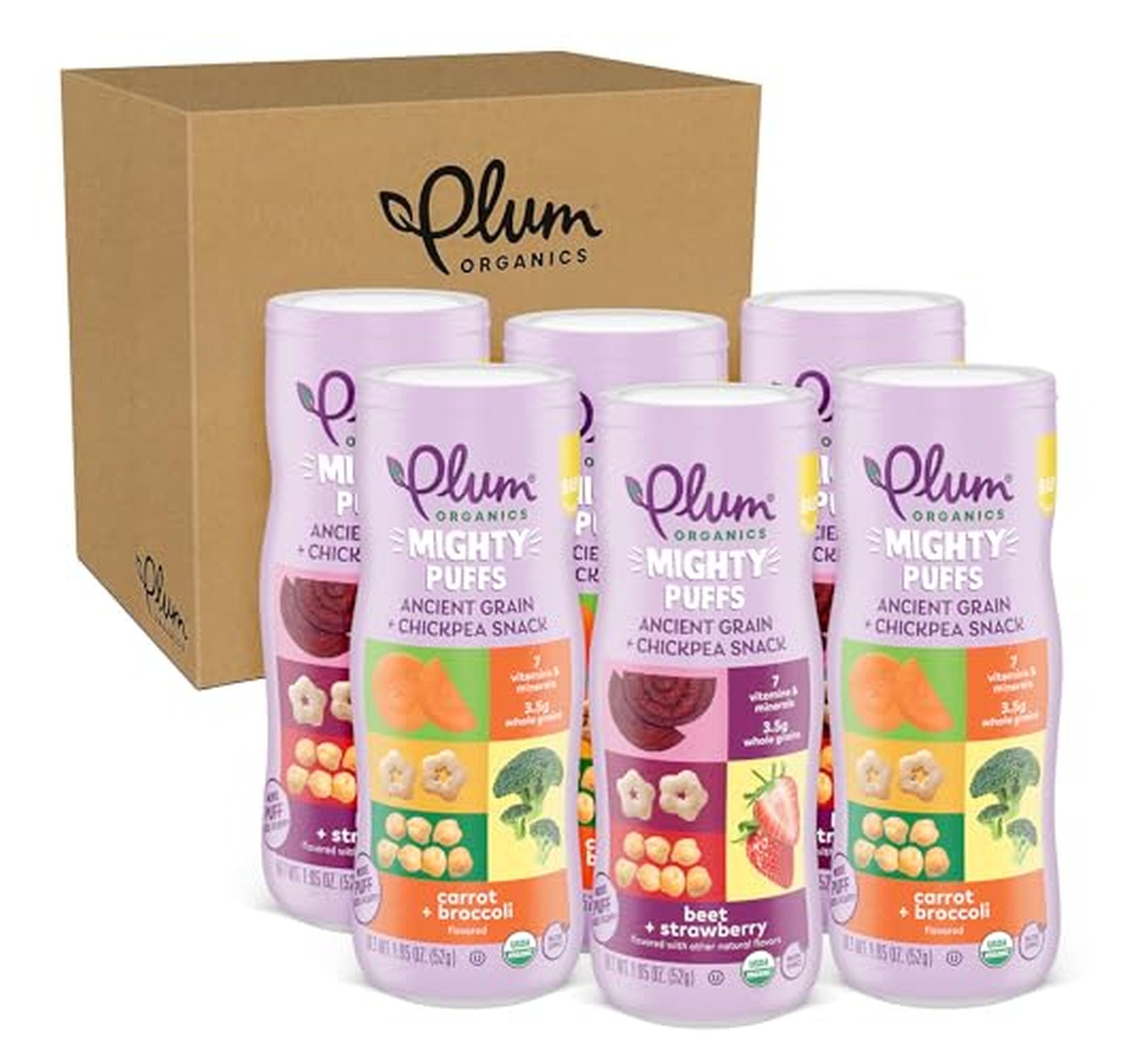6 Pack Plum Organics Mighty Baby Puffs Snacks Variety