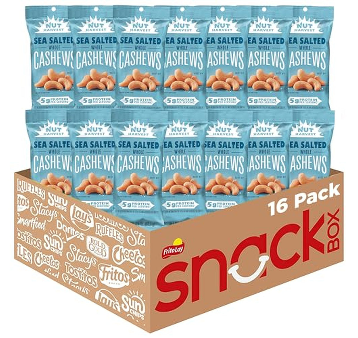 16 Pack Sea Salted Whole Cashews 2.25 Ounce