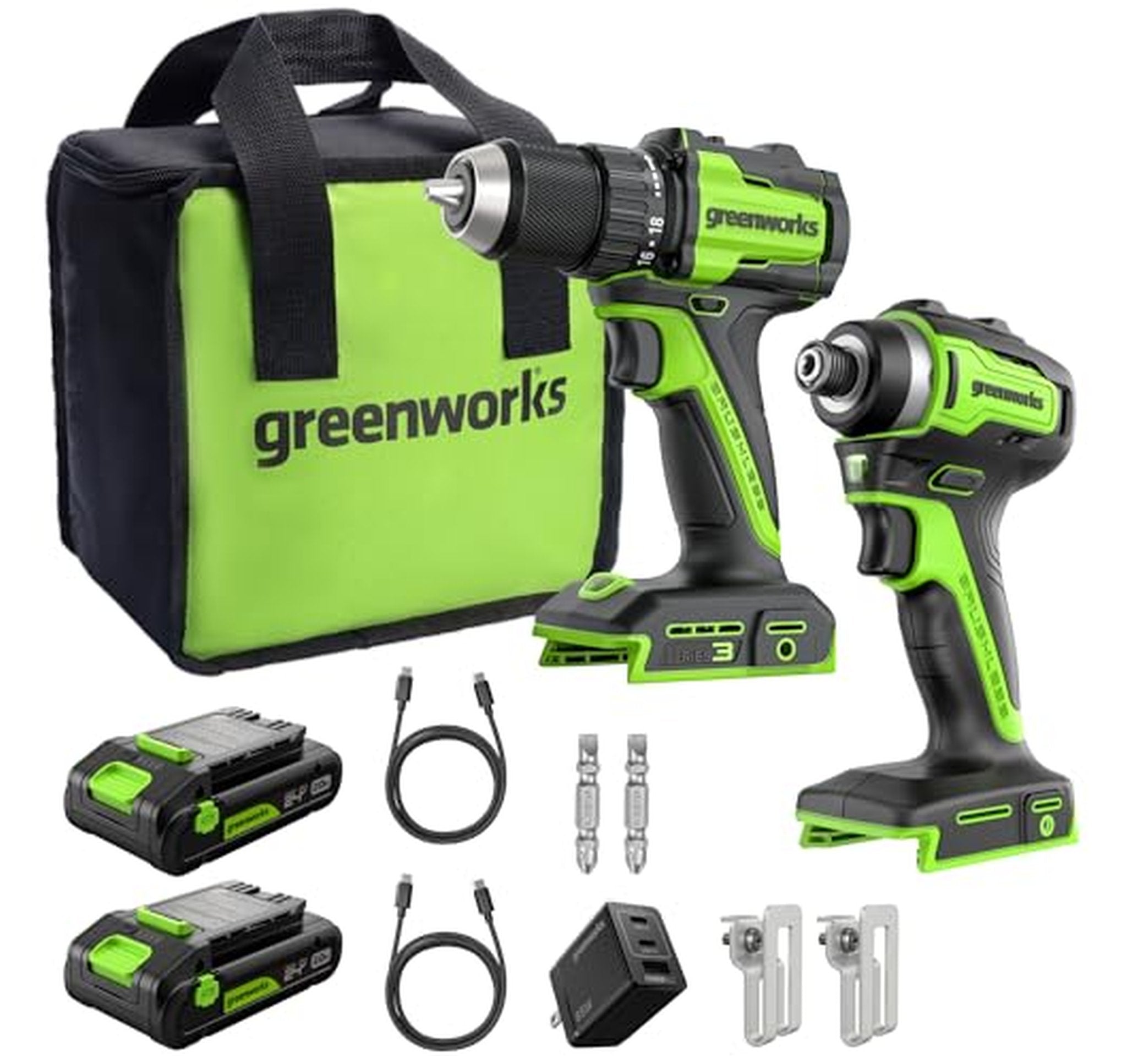 Greenworks 24V Cordless Brushless Drill and Impact Driver Combo