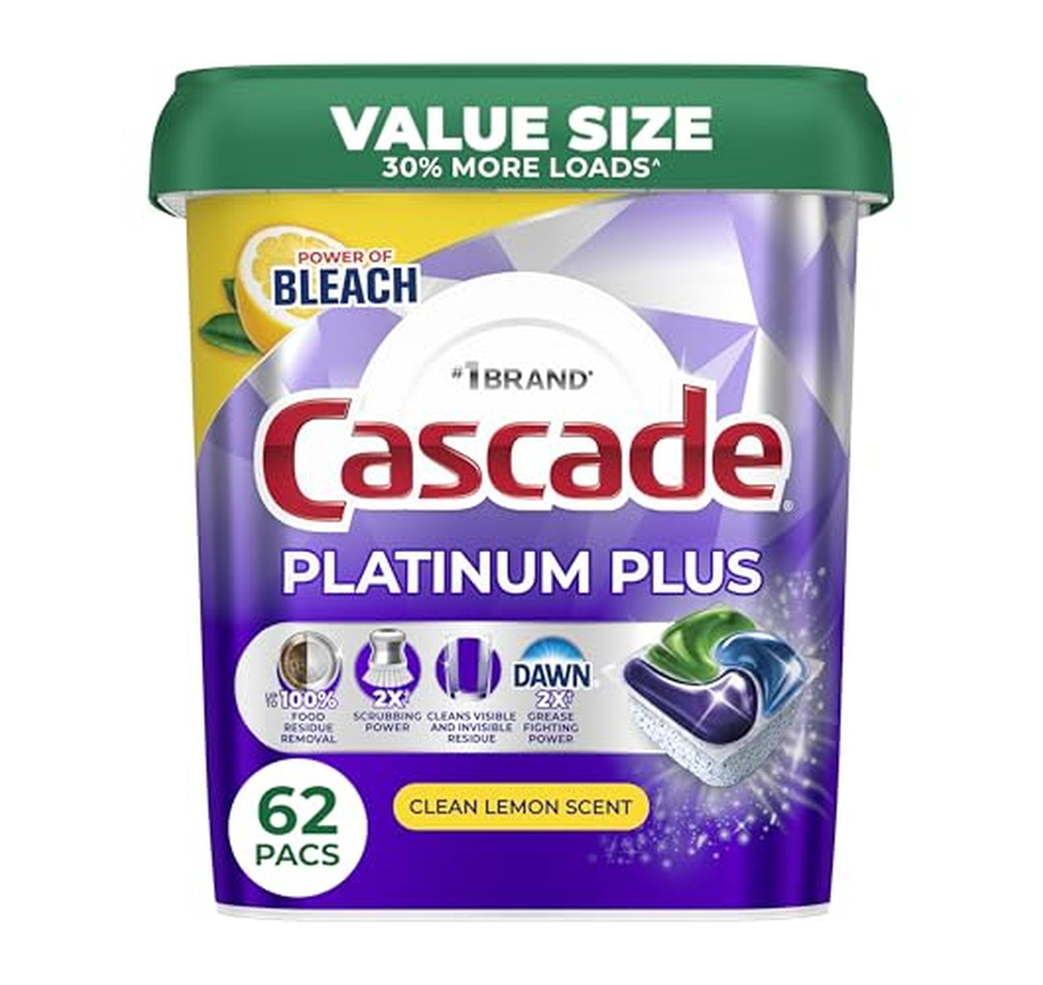 Cascade Platinum Plus Dishwasher Detergent Pods, 62 Count