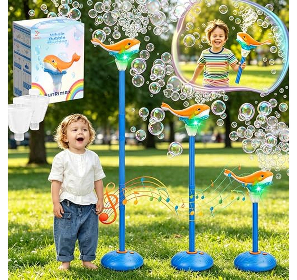Adjustable Standing Bubble Machine with Lights and Music