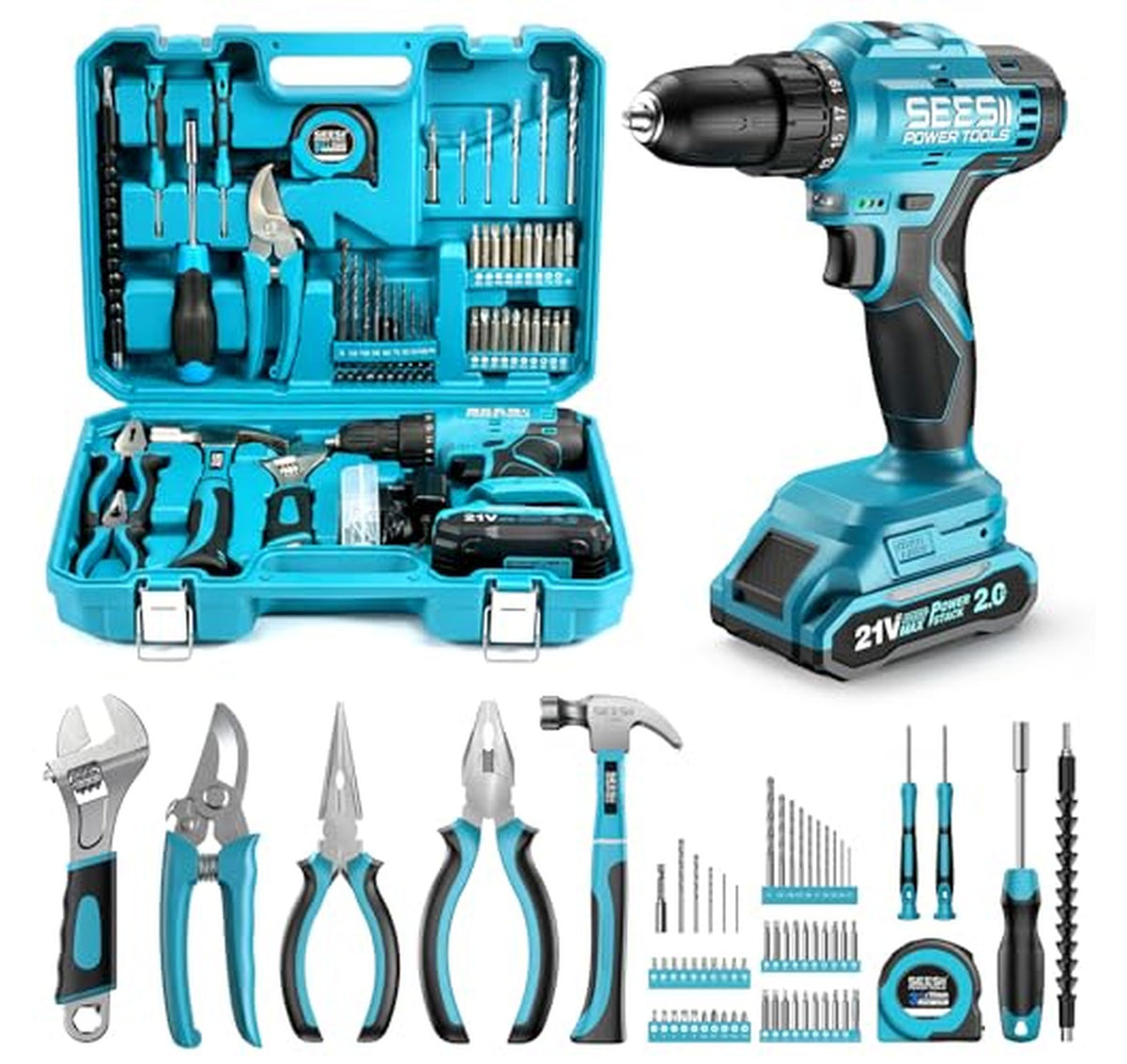 21V Cordless Power Drill with 190 Piece Tool Kit