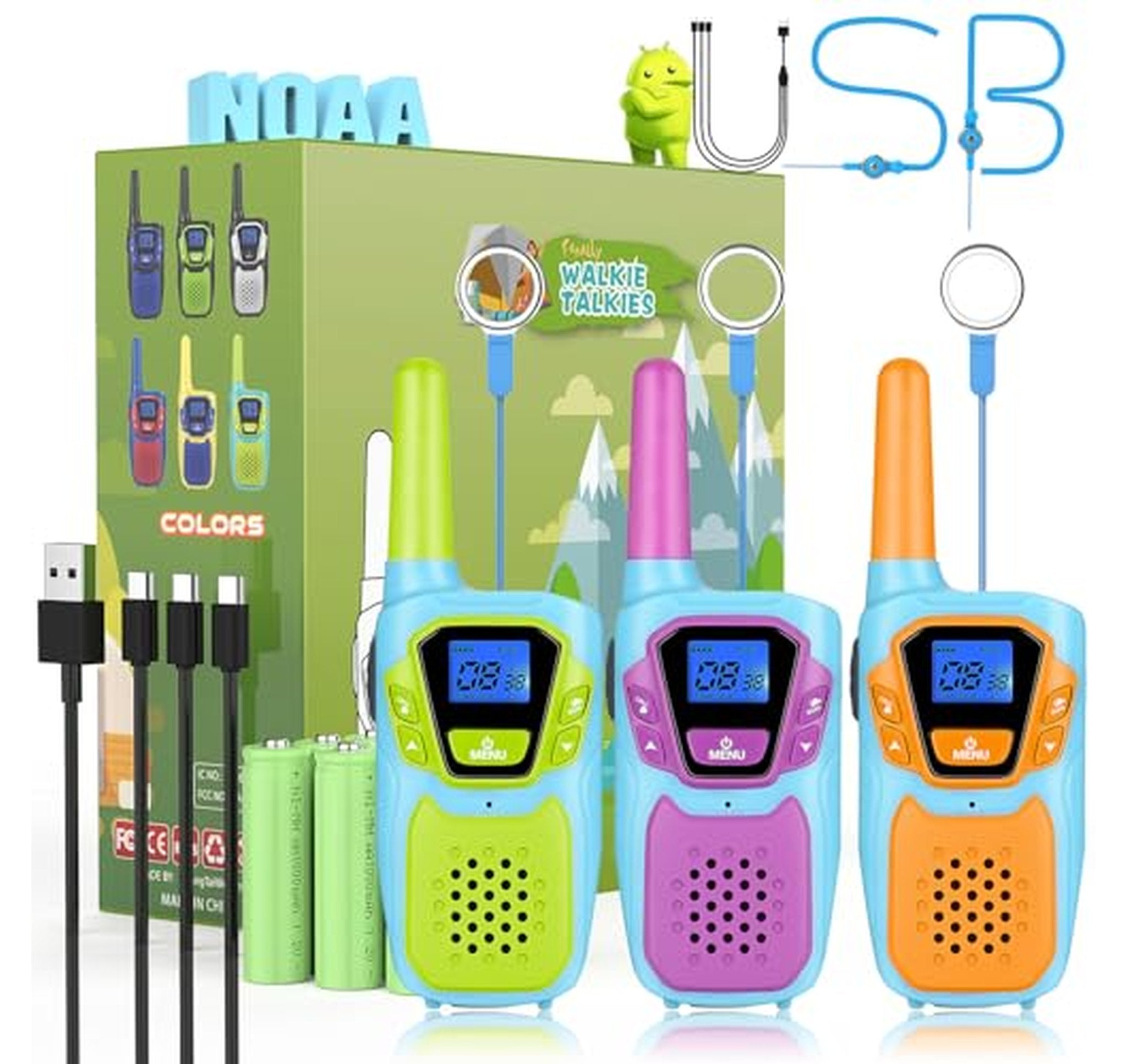 3 Pack Rechargeable Long Range Kids Walkie Talkies