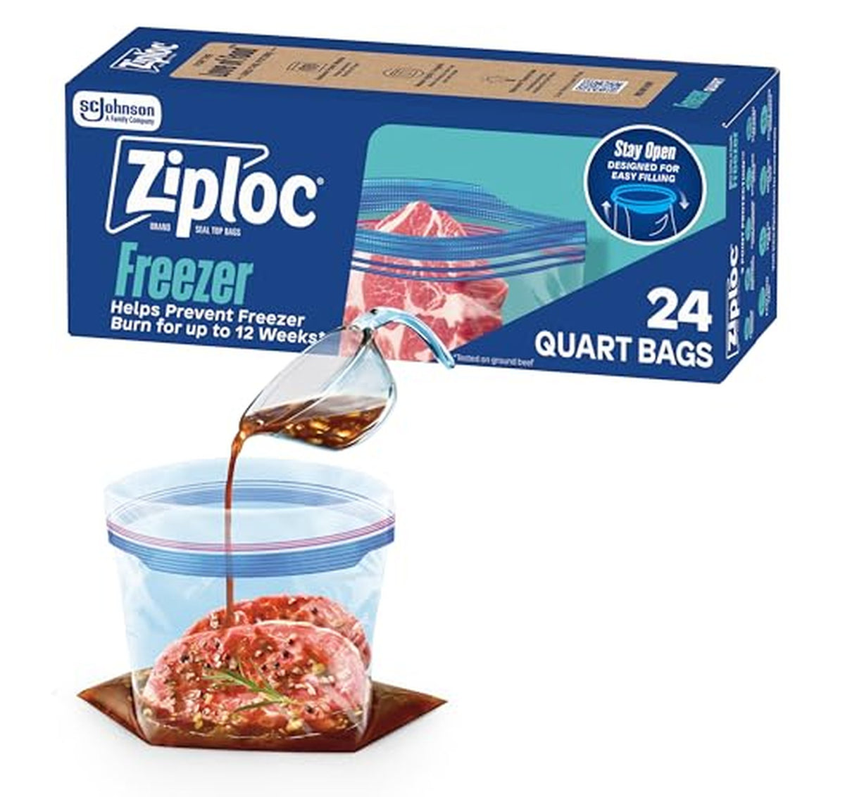 24 Count Ziploc Quart Freezer Storage Bags